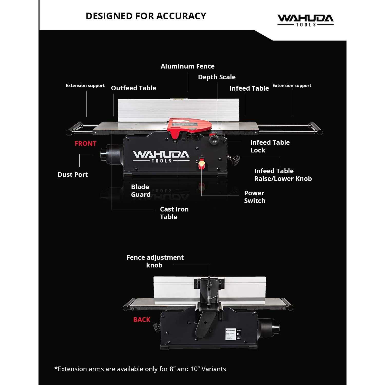 Wahuda Tools Jointer 6-inch Benchtop Wood Jointer - Image 2