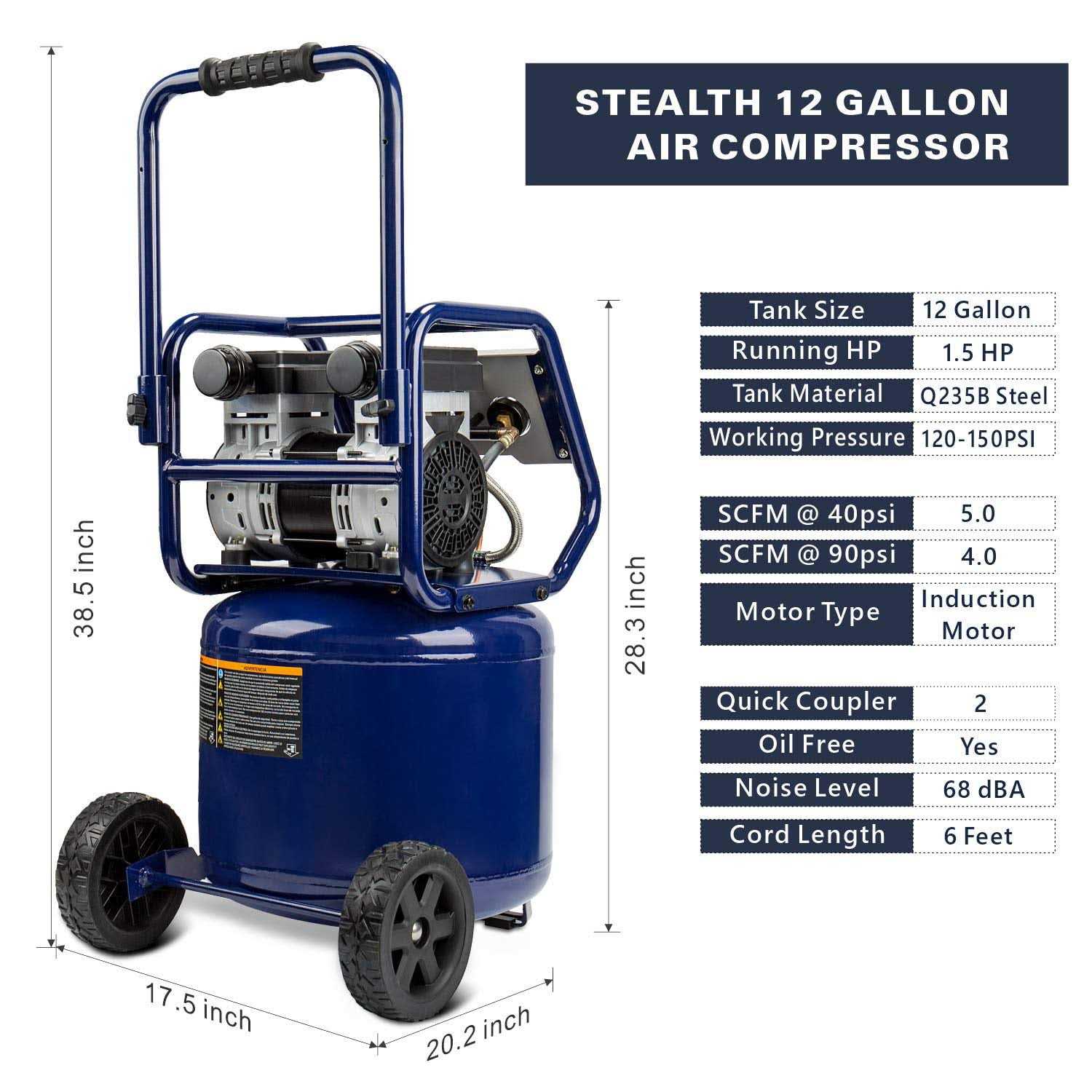 Stealth 12 Gallon Vertical Quiet Air Compressor - Image 3