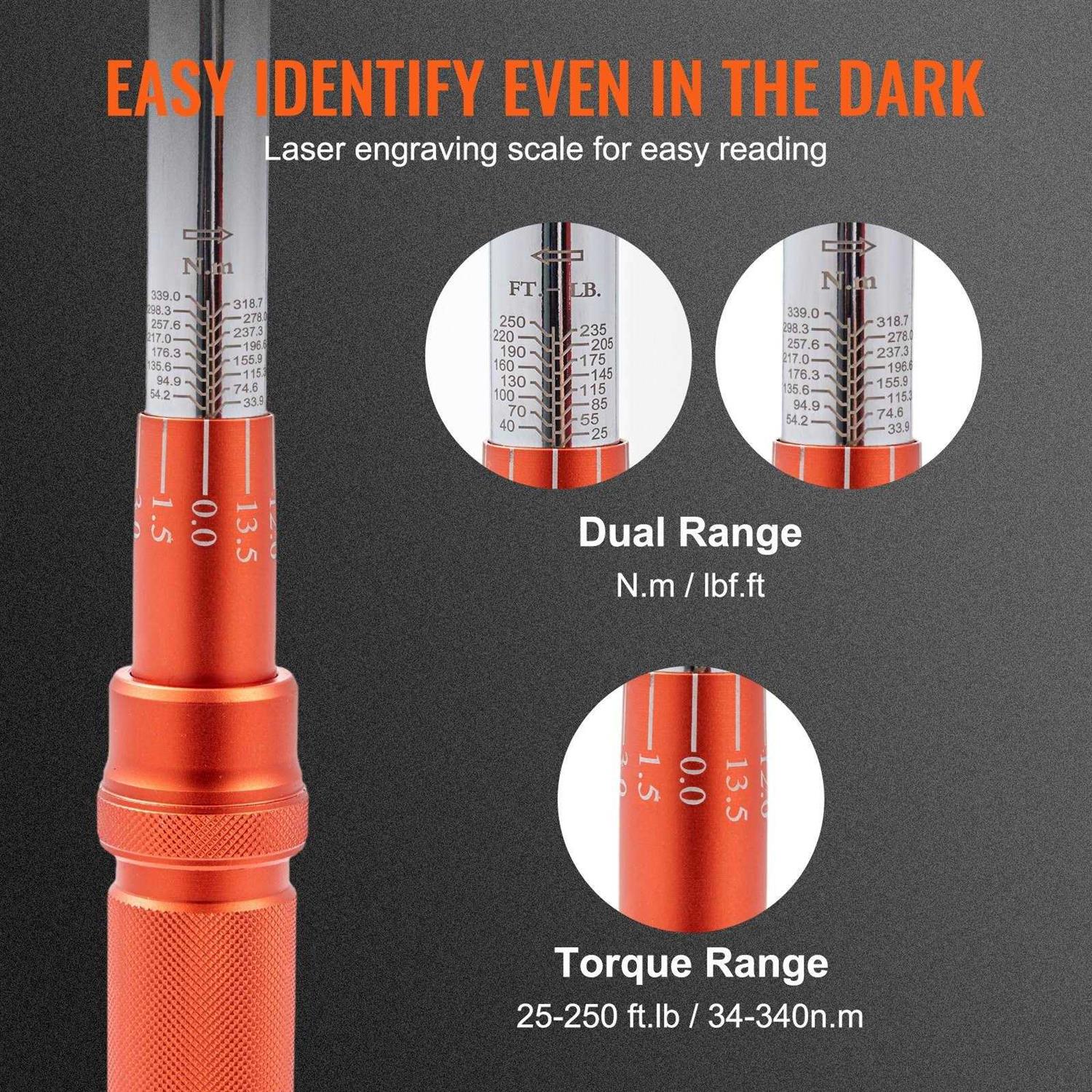 VEVOR Torque Wrench Drive Click Torque Wrench Dual-Direction Adjustable Torque Wrench Set Mechanical Dual Range - Image 3