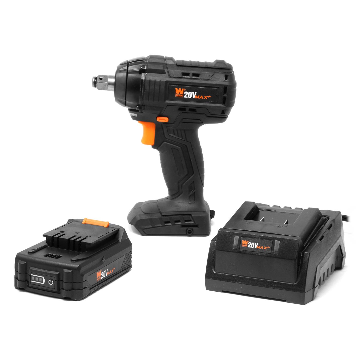 WEN 20V Max Brushless Cordless 1/2-Inch Impact Wrench with 2.0 Ah Lithium-Ion Battery and Charger - Image 3