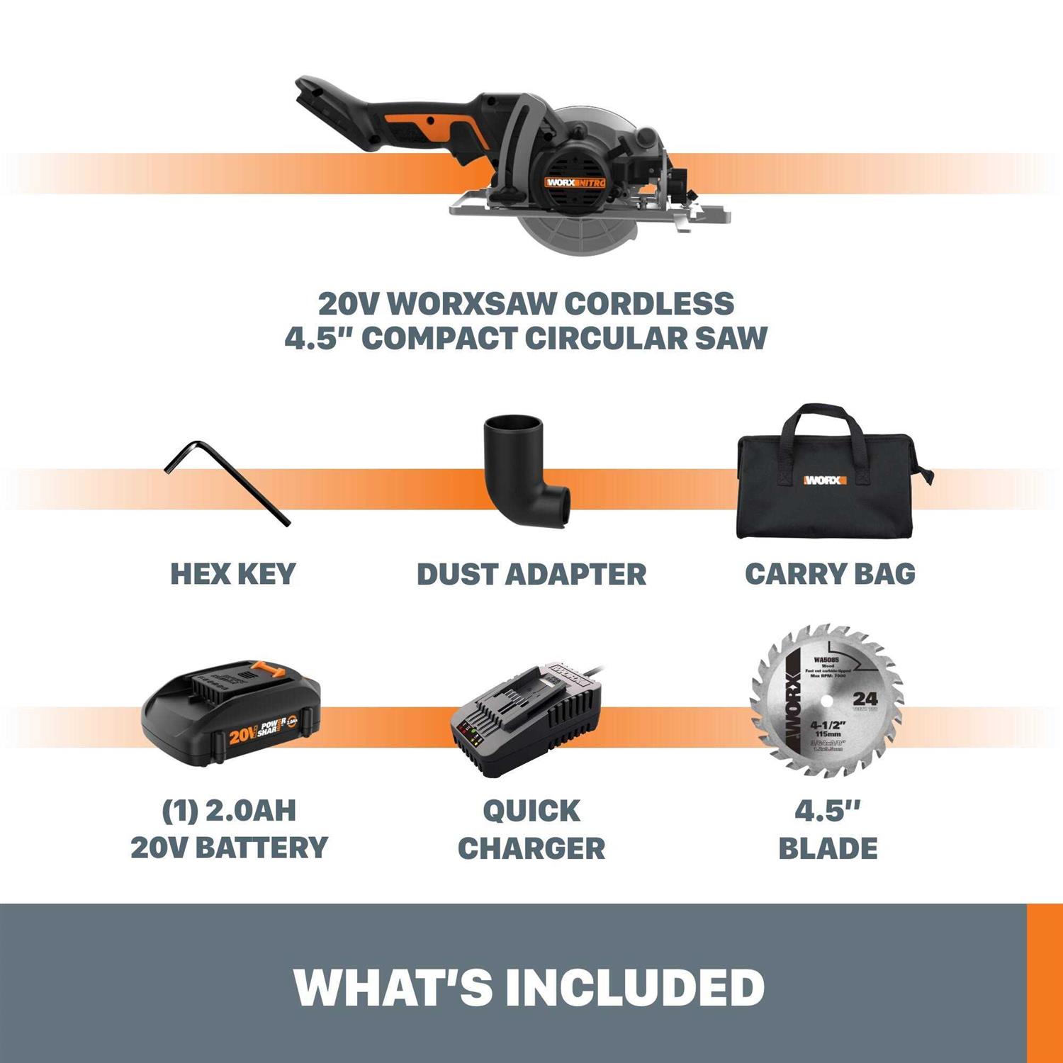 Worx WX531L 20V Worxsaw 4.5 Cordless Compact Circular Saw - Image 4
