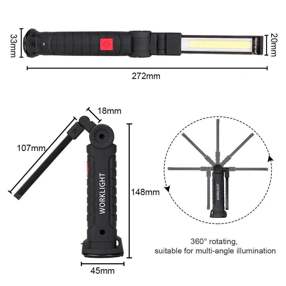 2Pack LED Work Lights, USB Rechargeable COB Light with Magnetic Base 360°Rotate and 5 Modes - Image 3