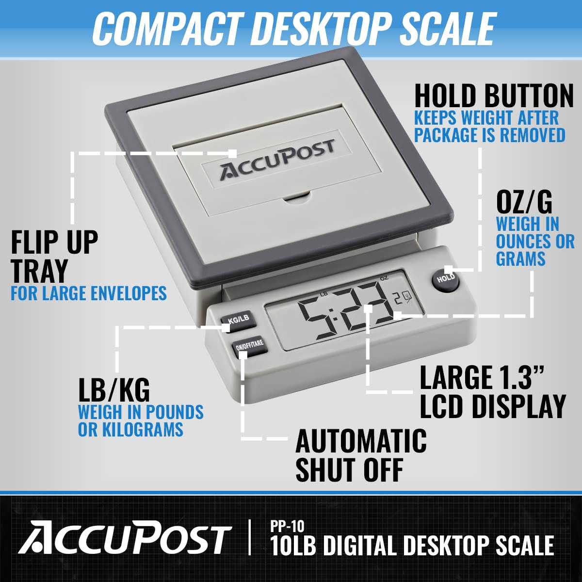 AccuPost 10lb Desktop Digital Shipping Postal Scale with AC Plug - Image 5