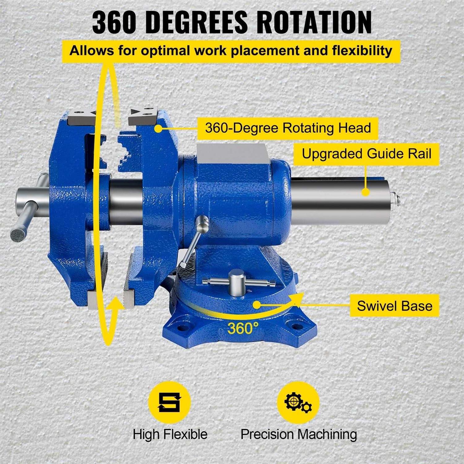VEVOR 6 Heavy Duty Bench Vise Double Swivel Rotating Vise Head/Body Rotates 360° Pipe Vise Bench Vices 30Kn Clamping Force,for Clamping Fixing DGNTQQMZT94660001V0 - Image 3