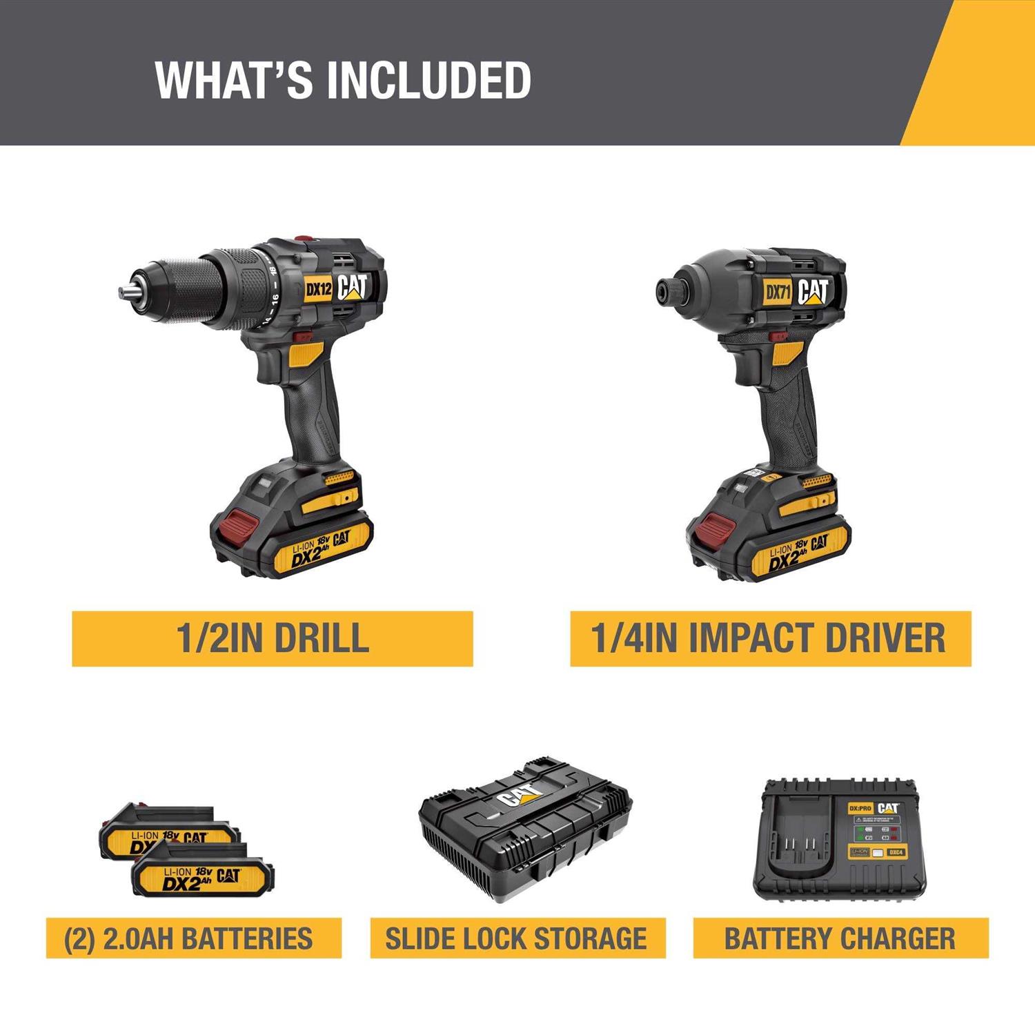Cat 18V Cordless Hammer Drill & Impact Driver Kit - Image 3