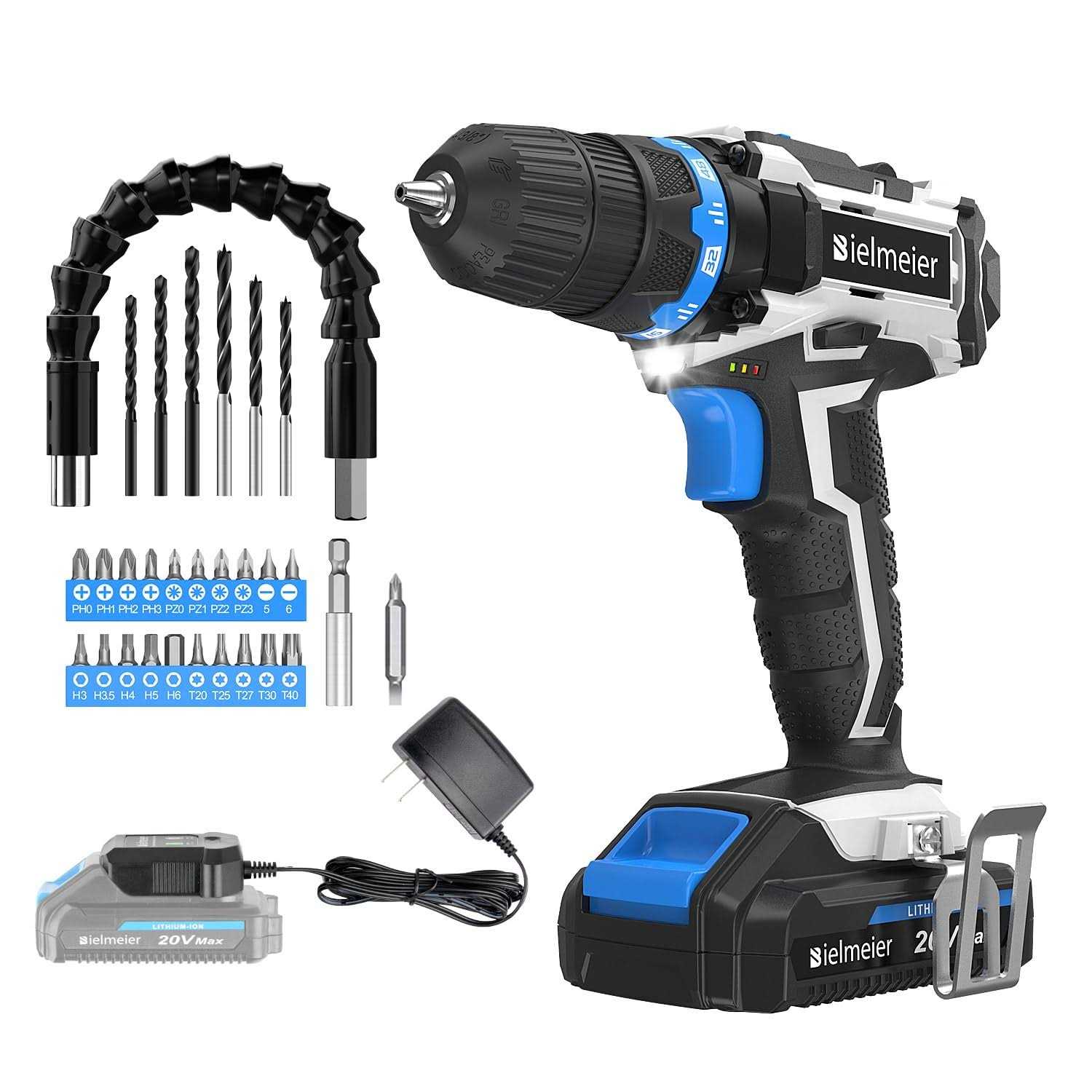 Bielmeier 20V MAX Cordless Drill Set Drill kit with Lithium-Ion and charger,3/8 inches Keyless Chuck