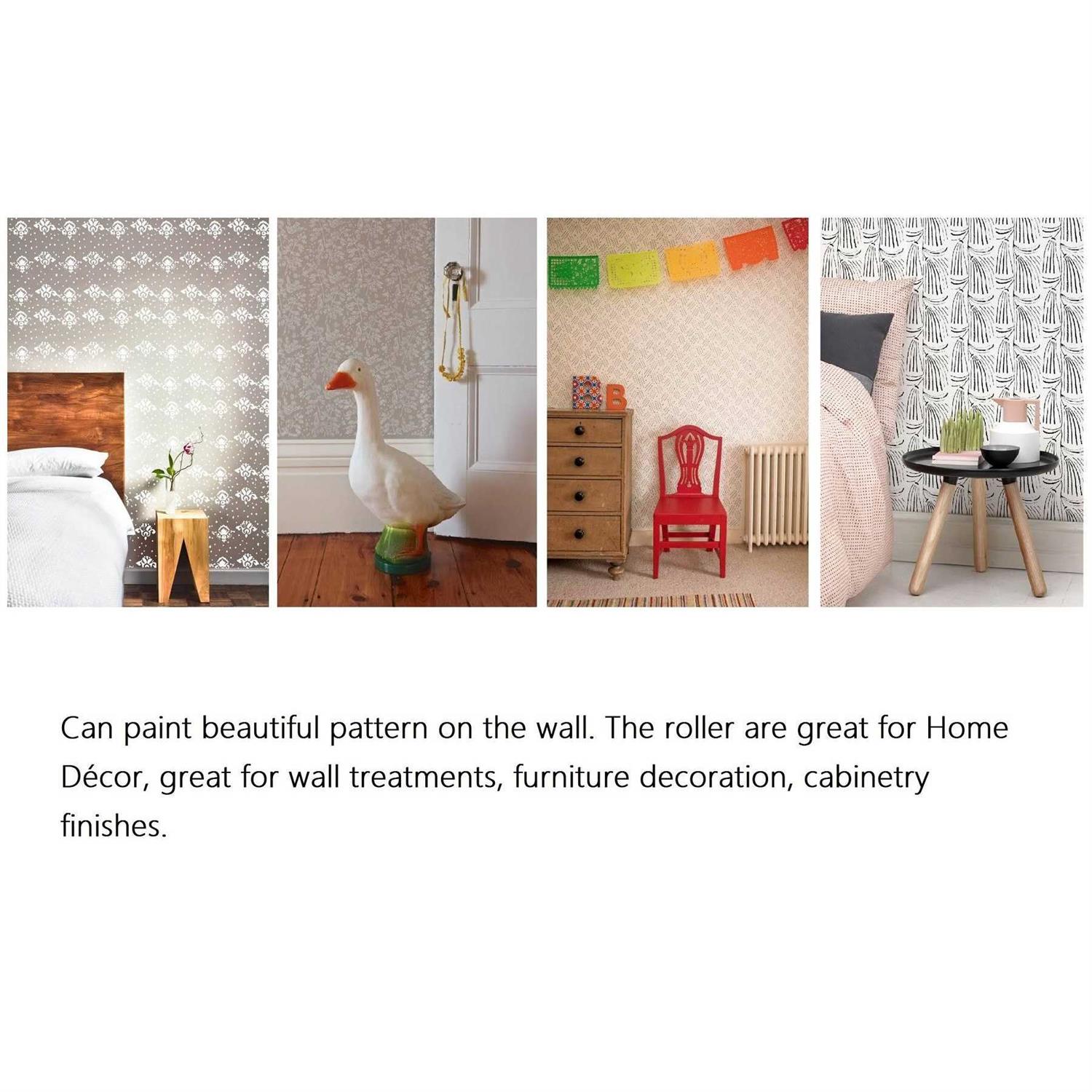 BUUEERR 7 DIY Patterned Paint Roller Decorative Rubber Roller Decorative Art Roller Texture Roller with Plastic Handle - Image 3