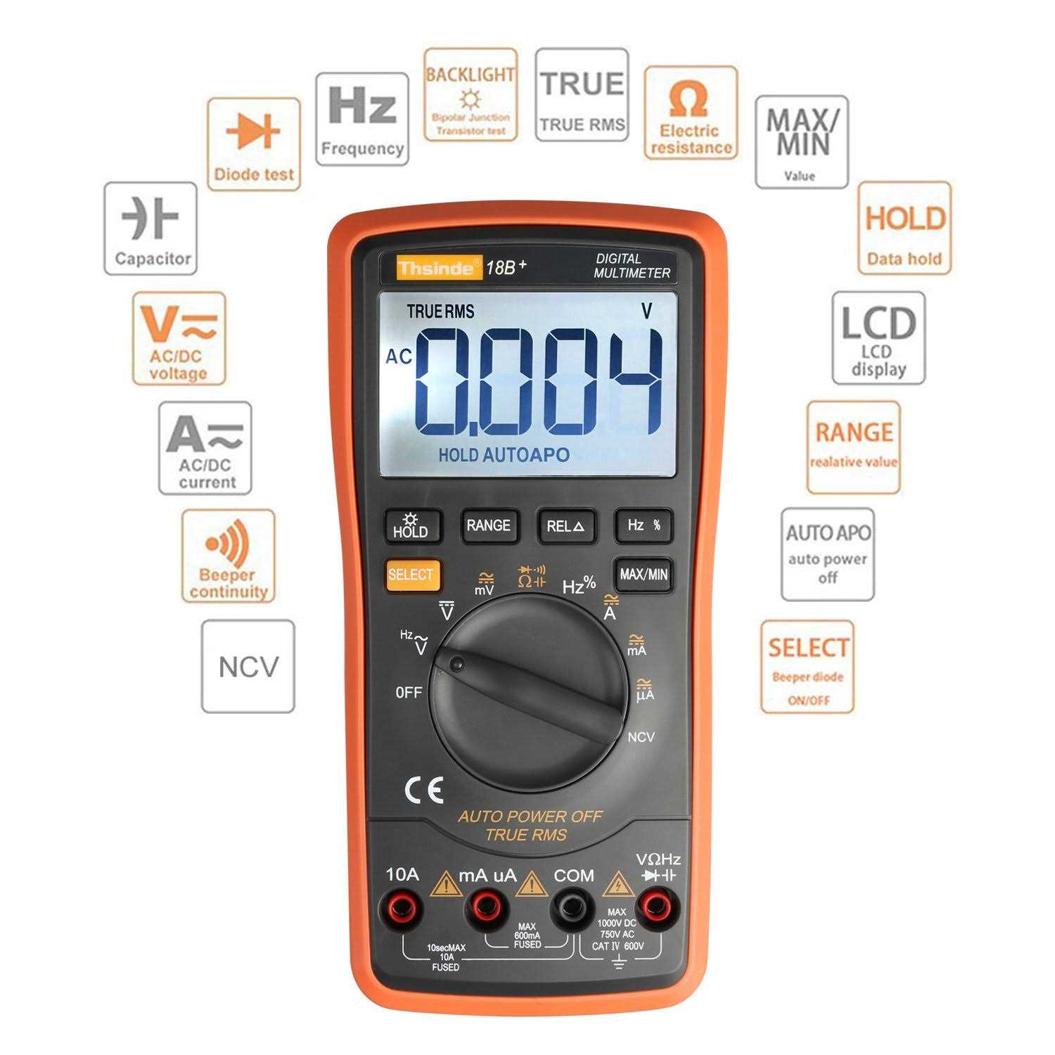 Thsinde Auto Ranging Digital Multimeter Trms 6000 with Battery Alligator Clips Test Leads AC/dc Voltage/Account,Voltage Alert - Image 4