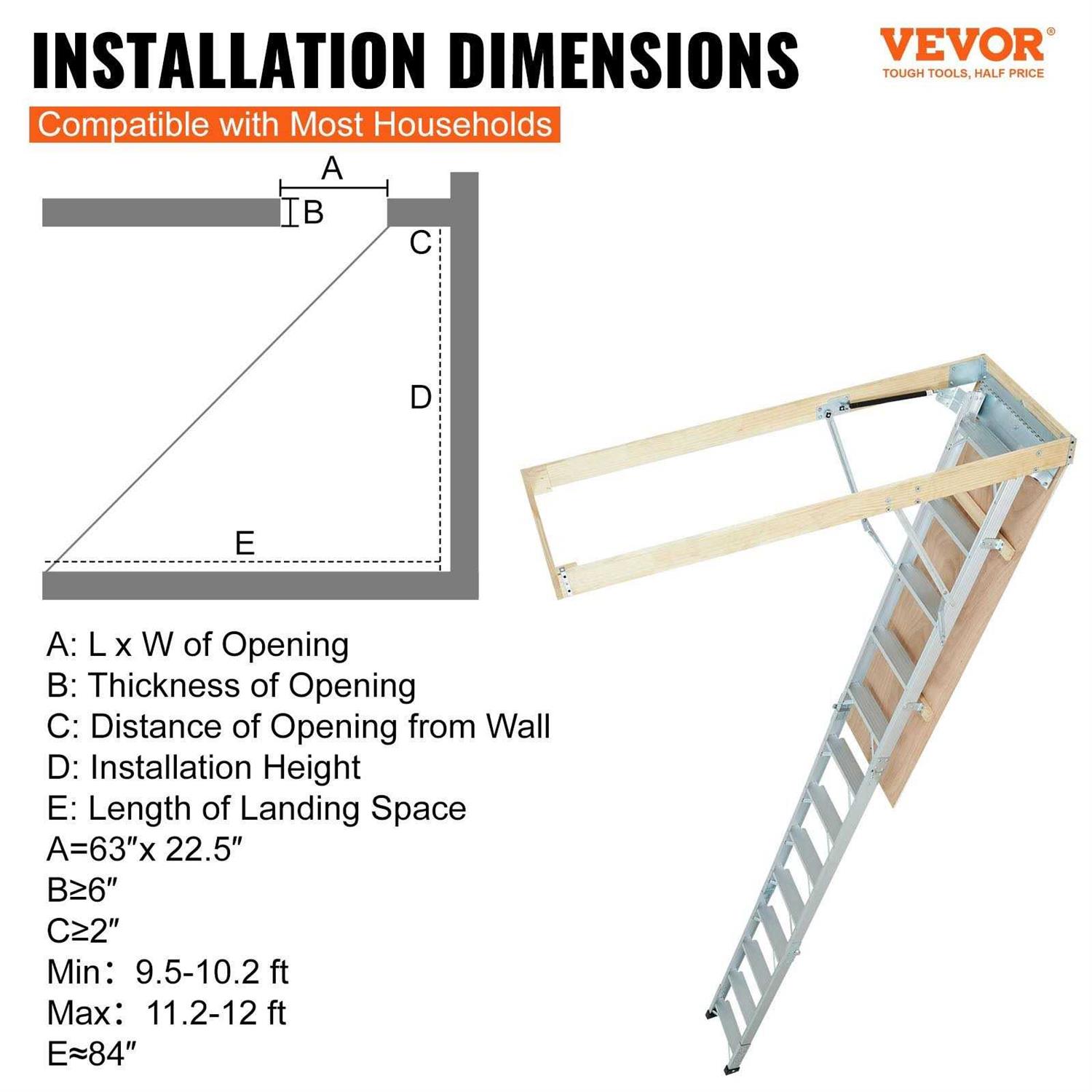 VEVOR Attic Ladder Foldable, 350-pound Capacity, 22.5 x 63, Multi-Purpose Aluminium Extension, Lightweight and Portable - Image 3