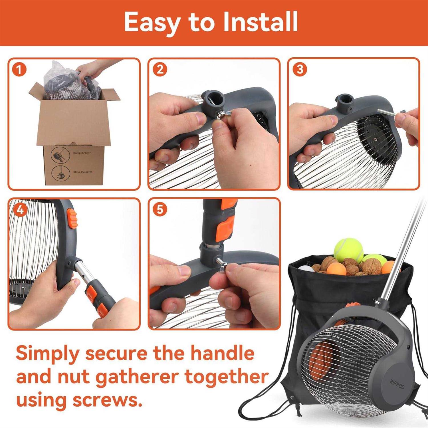 RIFPOD Nut Gatherer,Walnut Fruit Picker Upper,Foot-Operated Release Ball Picker Roller,Side Opening,Effortless Emptying,Suitable for 3/4 - Image 5