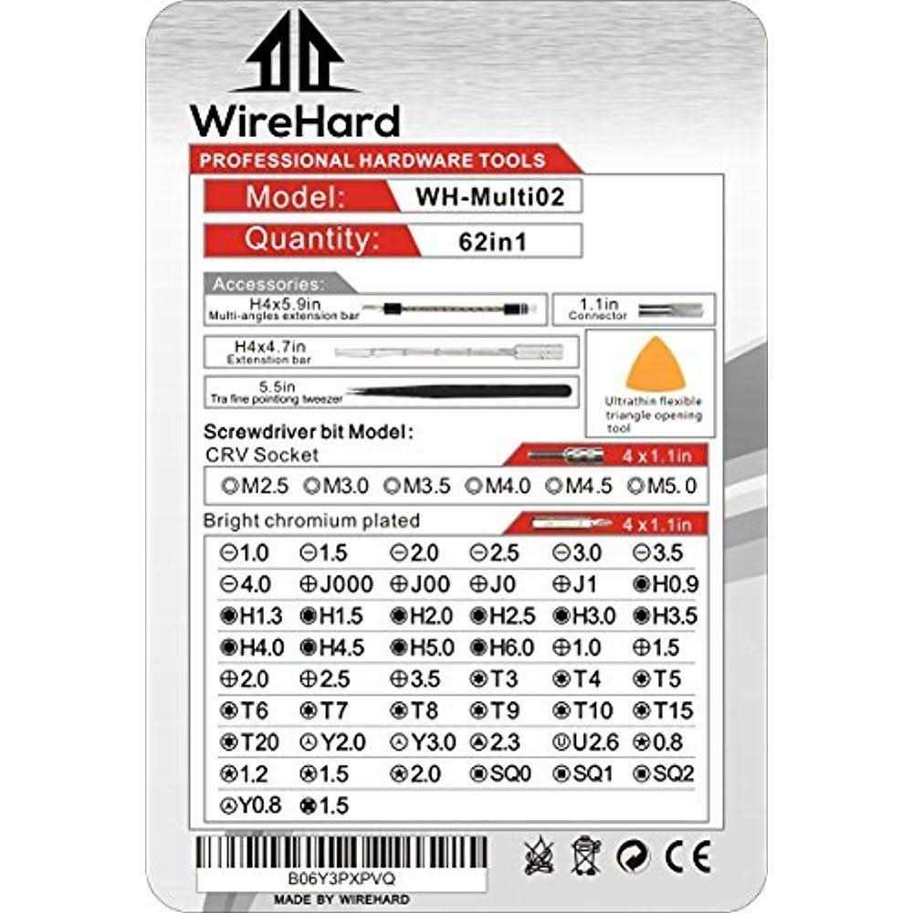 WIREHARD 62 in 1 Multi-Bit Precision Screwdriver Set Magnetic iPhone and Computer Repair Tool Kit - Image 5