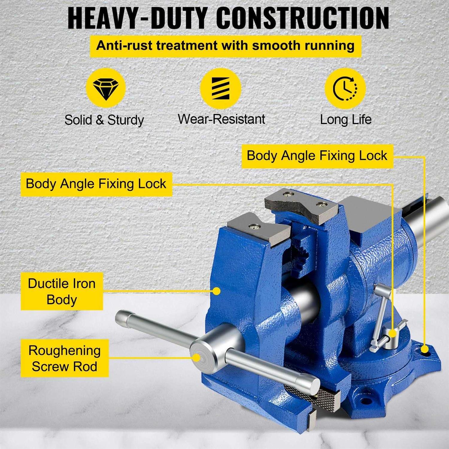 VEVOR 4 Heavy Duty Bench Vise Double Swivel Rotating Vise Head/Body Rotates 360A ,Pipe Vise Bench Vices 15Kn Clamping Force - Image 2