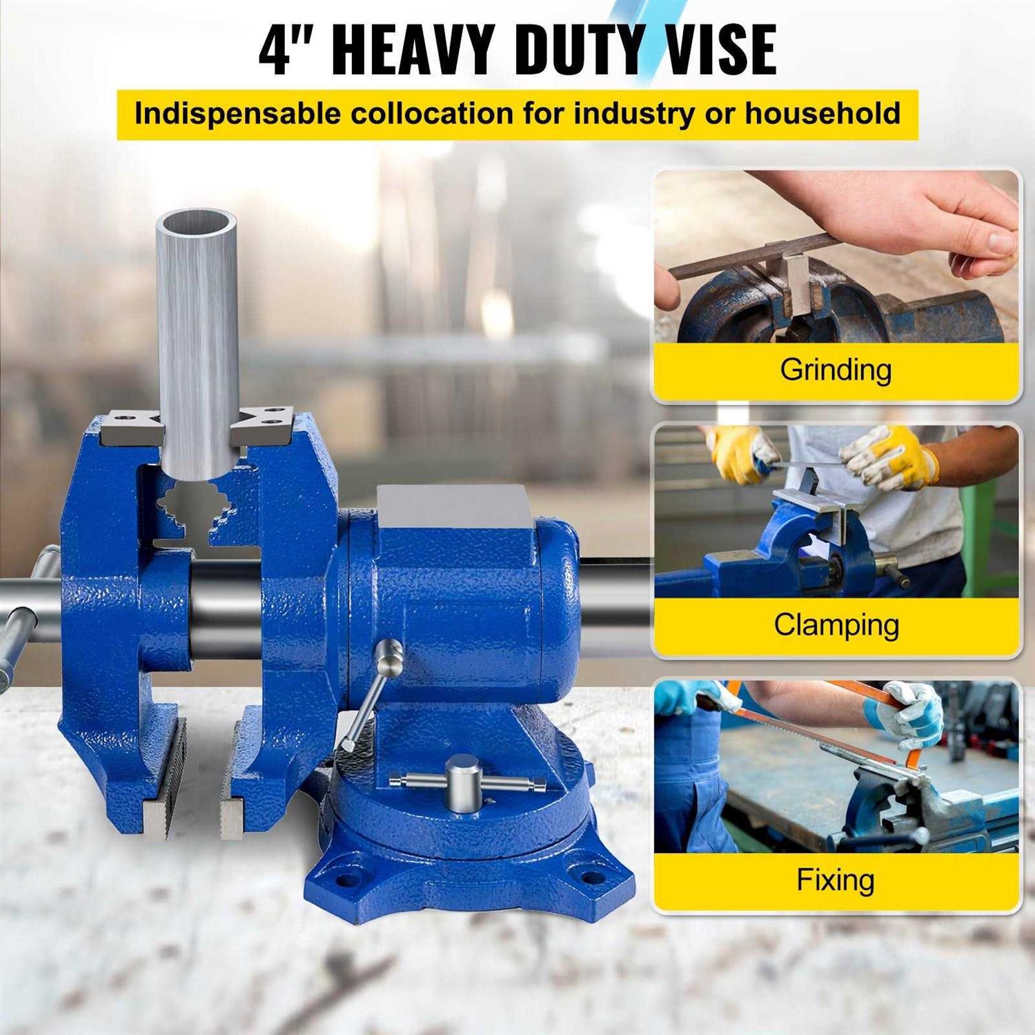 VEVOR 4 Heavy Duty Bench Vise Double Swivel Rotating Vise Head/Body Rotates 360A ,Pipe Vise Bench Vices 15Kn Clamping Force - Image 3