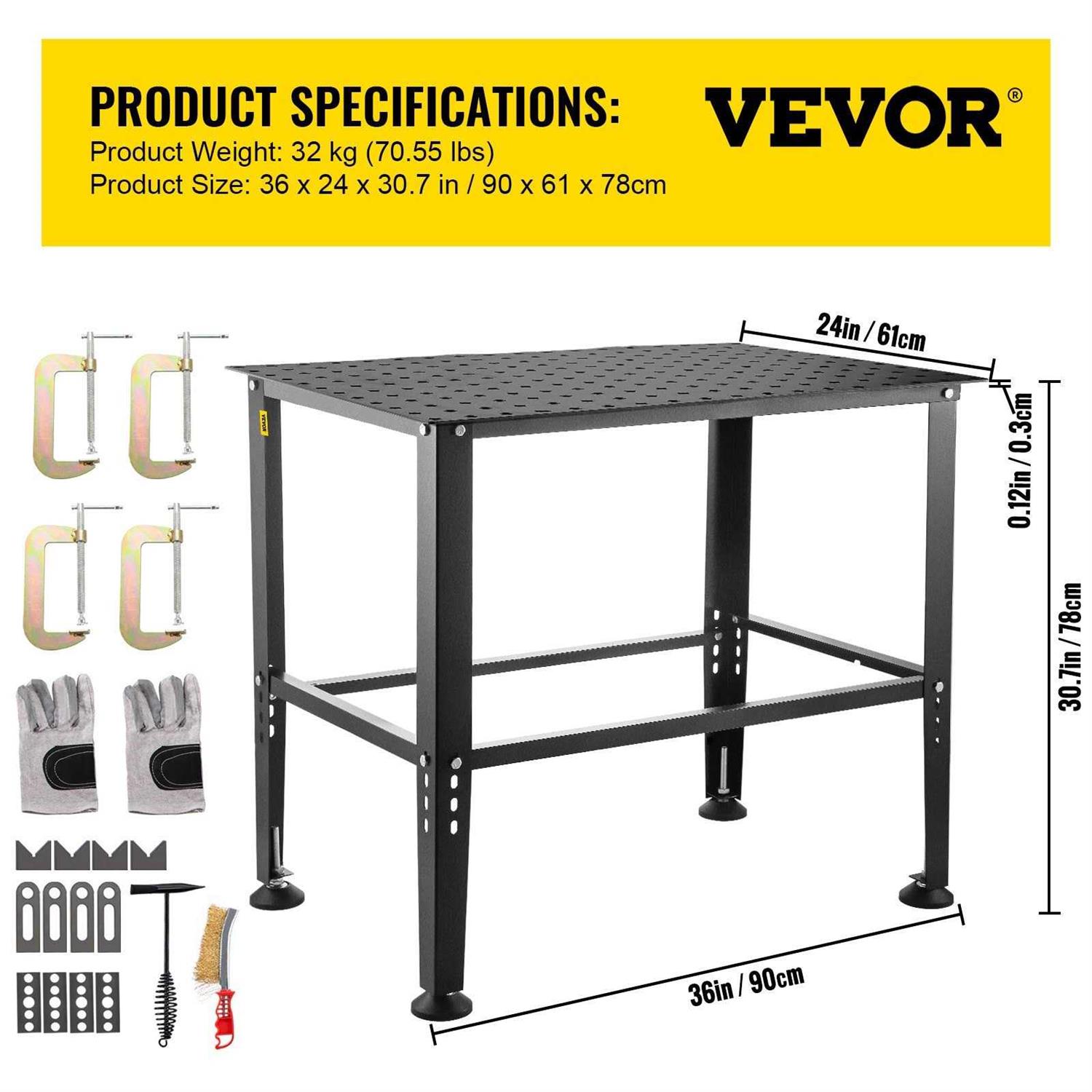 VEVORbrand Welding Table 36 x 24 Adjustable Workbench 0.12 Thick Industrial Workbench - Image 4