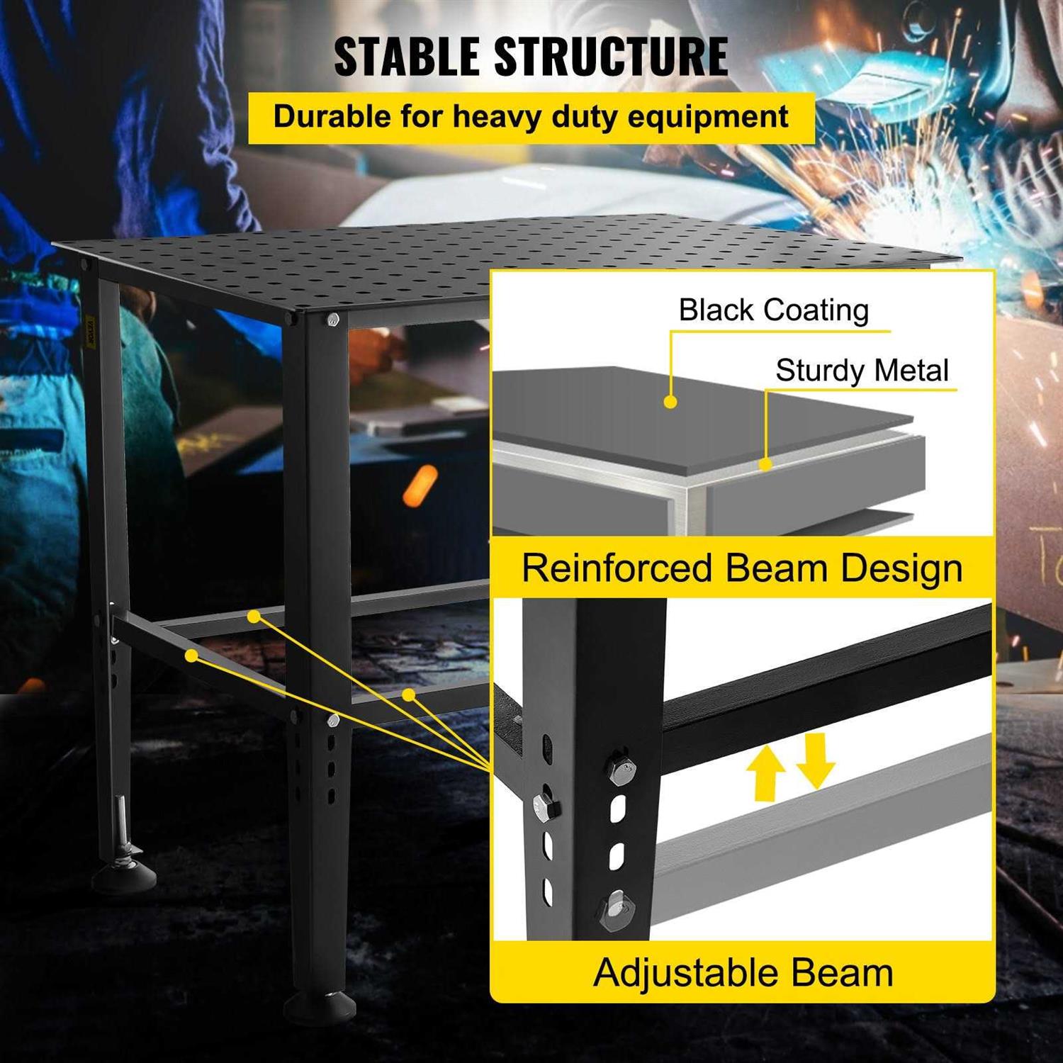 VEVORbrand Welding Table 36 x 24 Adjustable Workbench 0.12 Thick Industrial Workbench - Image 5