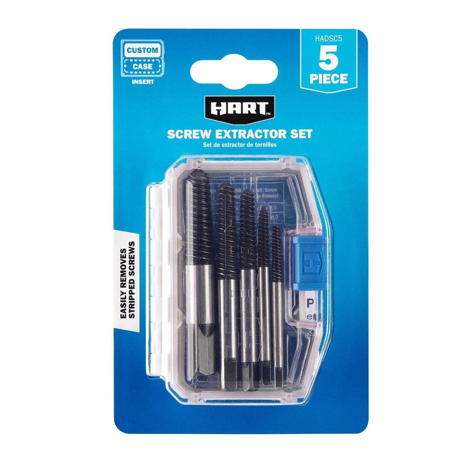 HART 5-Piece Assorted Screw Extractor Set with Modular Case for Screws and Bolt Removal