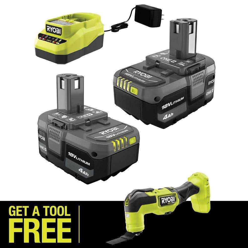 RYOBI ONE+ 18V Lithium-Ion 4.0 Ah Compact Battery and Charger Kit with FREE Brushless ONE+ HP