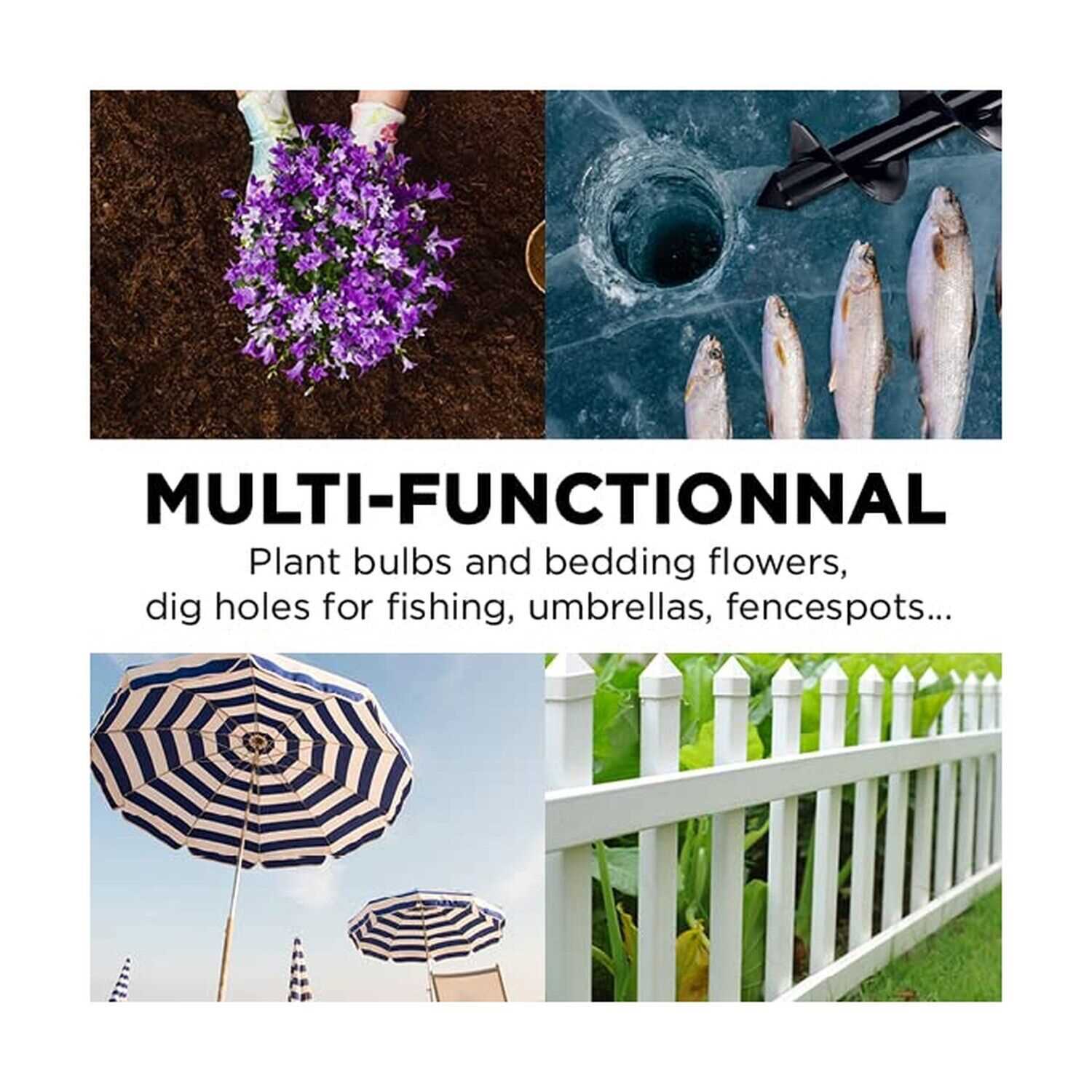 Auger Drill Bits for Planting - Garden Spiral Bit set bedding plants, bulbs, digging umbrella and Ice holes Save your back time with our post digger - Image 4