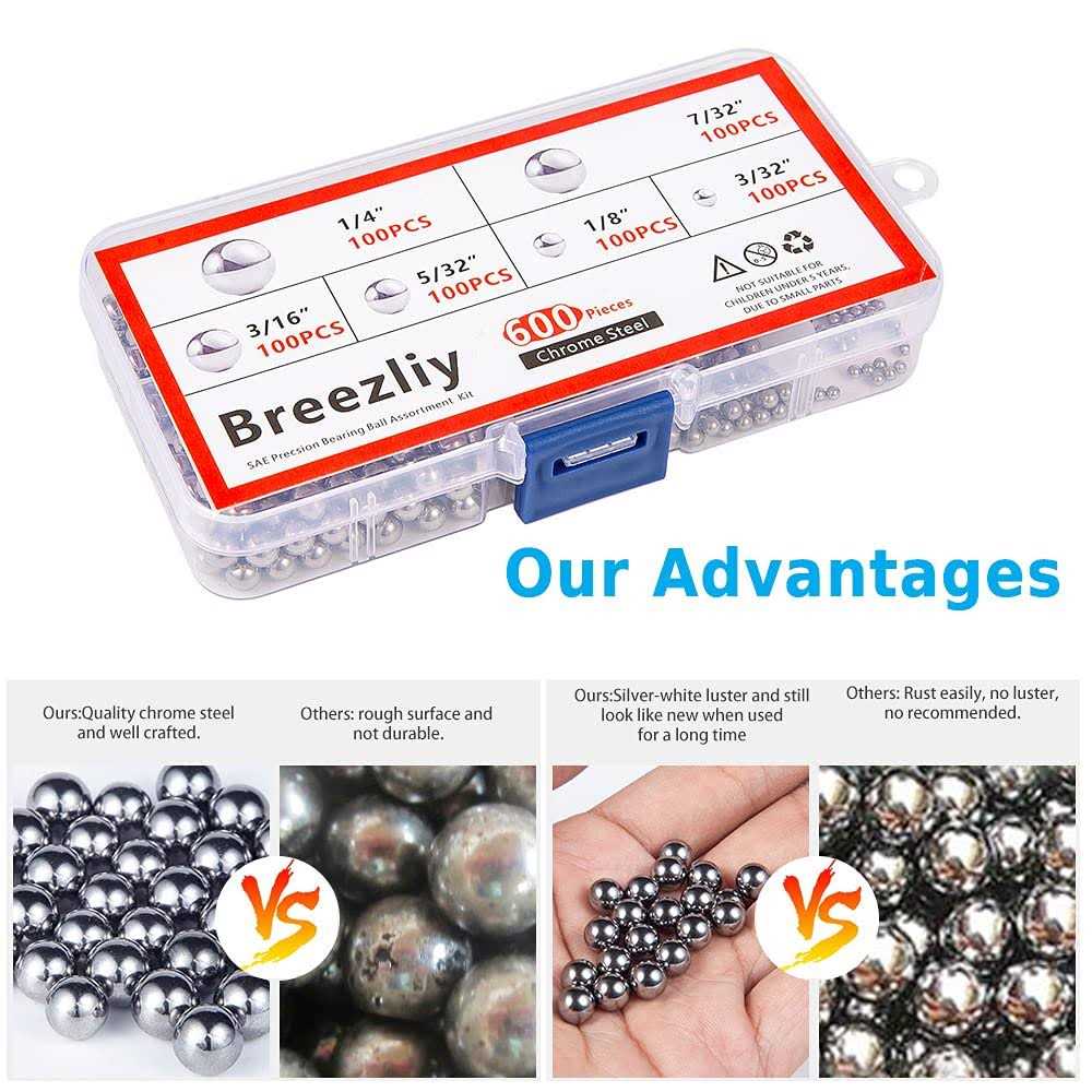 Breezliy 600 Piece 6 Sizes Assorted Loose Bicycle Bearing Balls 1/4 7/32 3/16 - Image 3