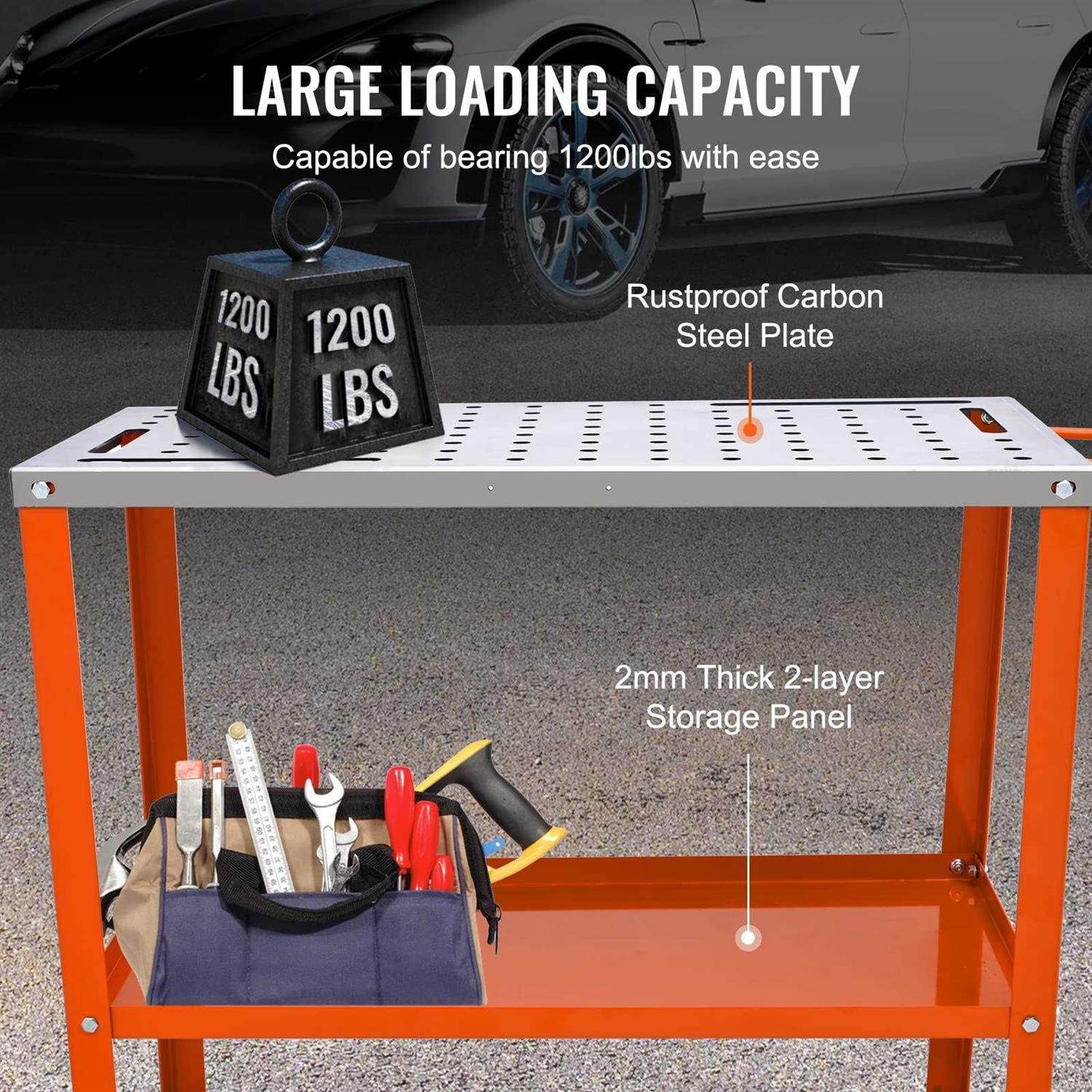 VEVOR Welding Table 36 x 18 1200lbs Load Capacity Steel Welding Workbench Table on Wheels - Image 5