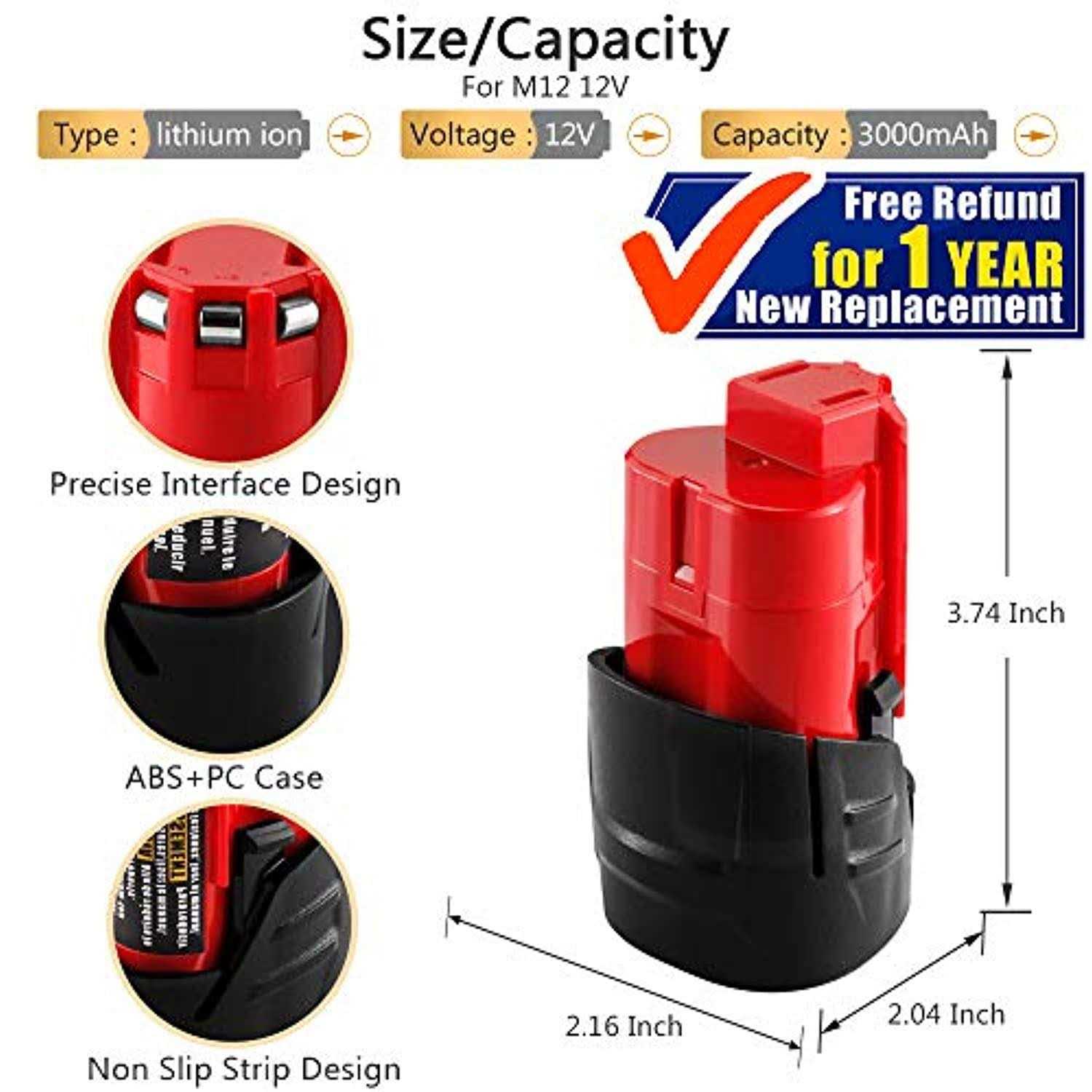 Upgrade! 2 Pack M12 3.0Ah Replacement Battery for Milwaukee 12V M12 Lithium Ion - Image 3