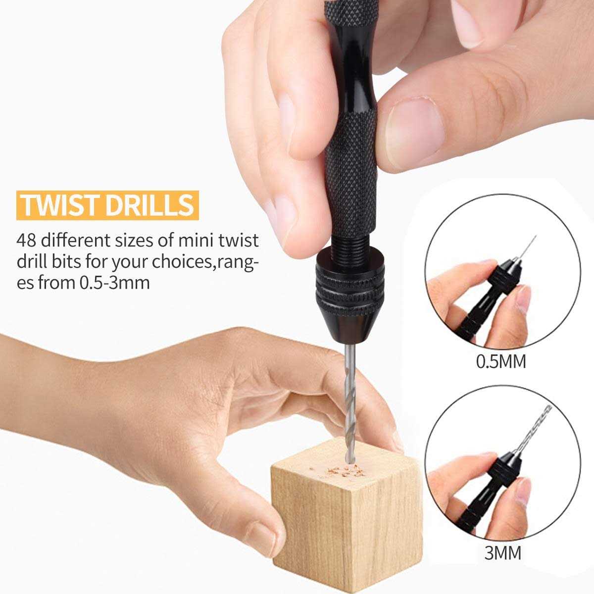 X.Store 60 Pieces Micro Mini Twist Drill Bits Set with Precision Hand Pin Vise Rotary Tools for Wood,Jewelry Pin Vises - Image 4