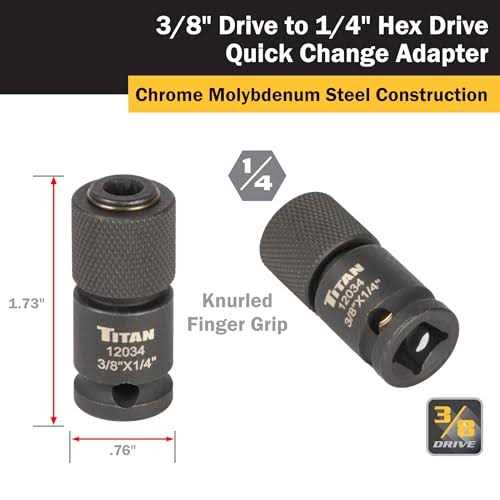 Titan 3/8 Drive to 1/4 Hex Drive Quick Change Adapter Titan 12034 - Image 4