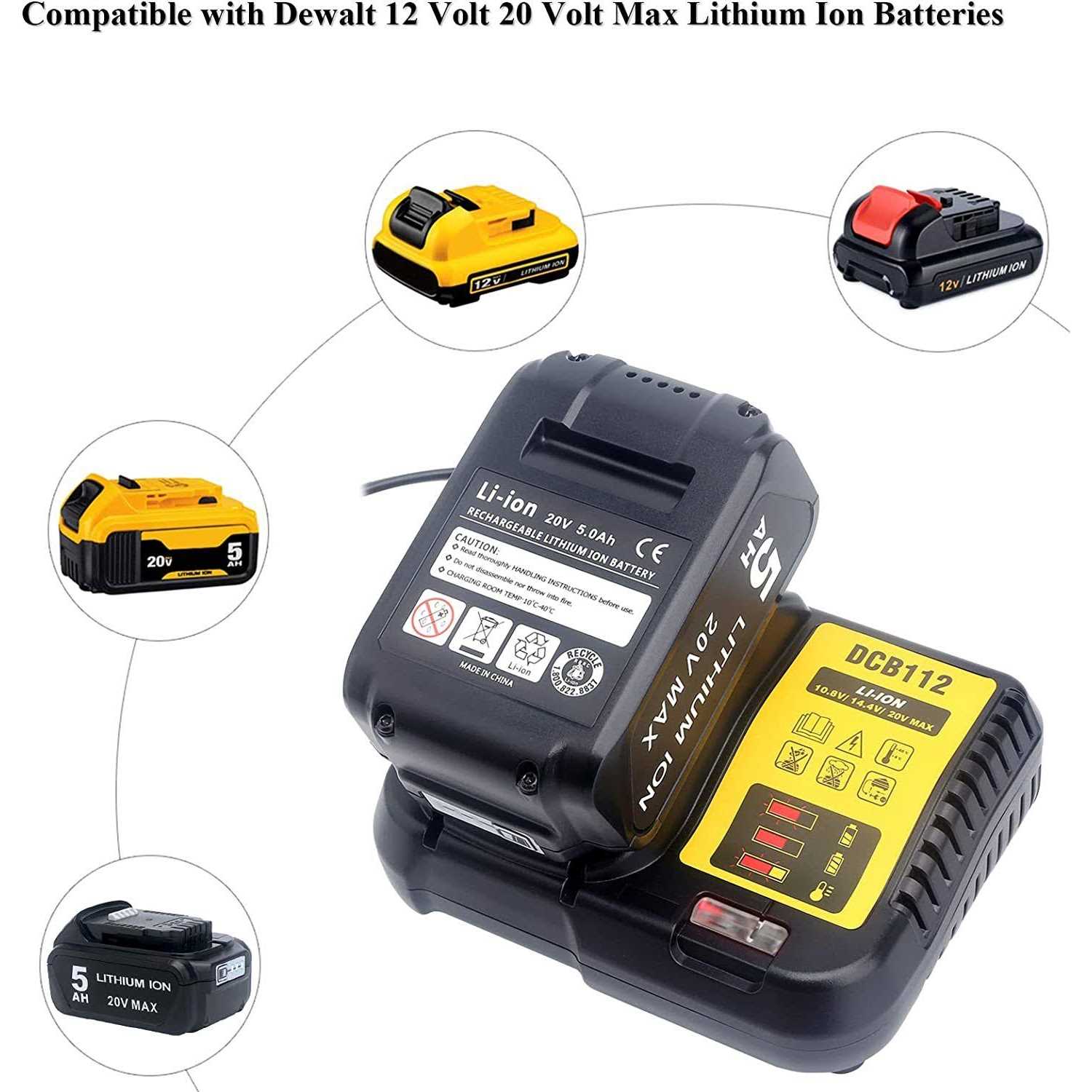 Elefly 12V-20V Battery Charger DCB112 Compatible with Dewalt 12V 20V/60V MAX Lithium Battery DCB206 DCB204 DCB609 DCB606 DCB120 DCB124 - Image 4