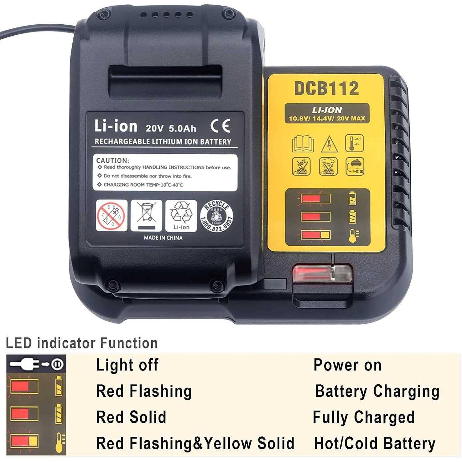 Elefly 12V-20V Battery Charger DCB112 Compatible with Dewalt 12V 20V/60V MAX Lithium Battery DCB206 DCB204 DCB609 DCB606 DCB120 DCB124 - Image 5