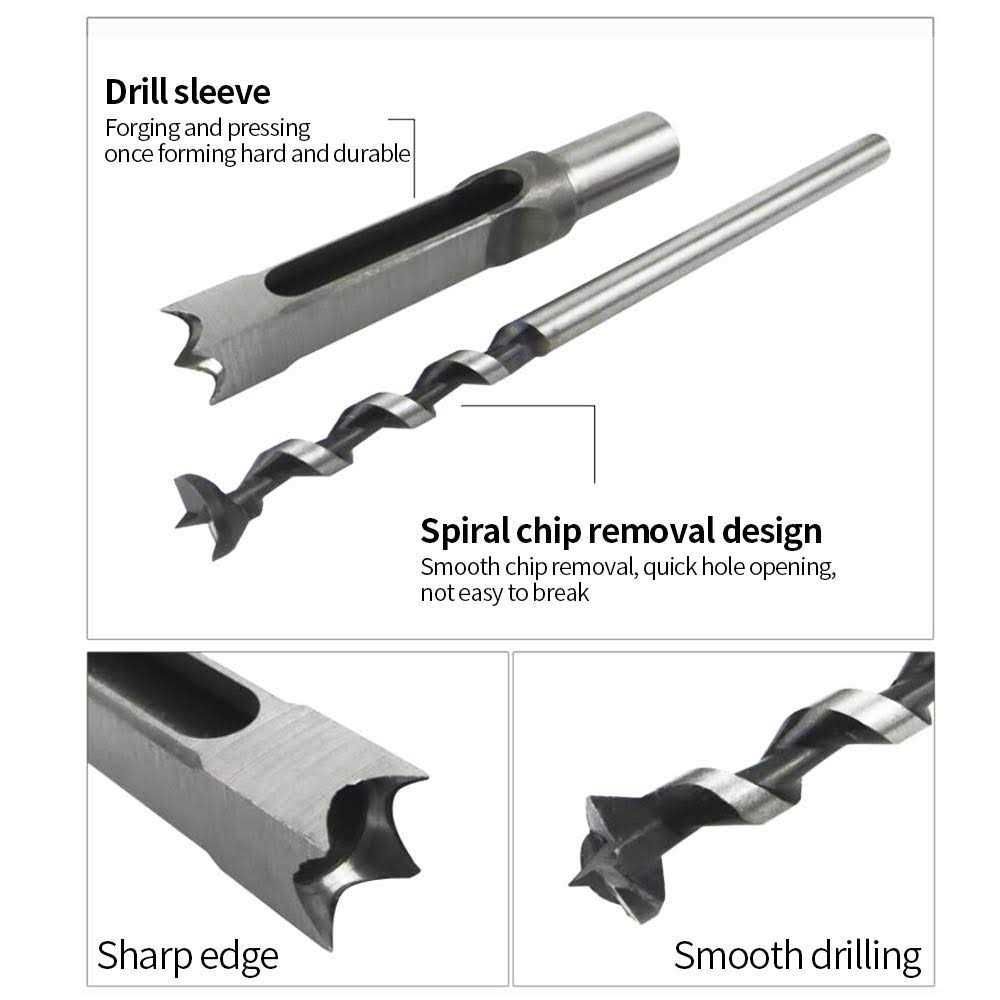 Woodworking Square Hole Drill Bits, Wood Mortising Chisel Set Wood Square Hole Mortising Chisel Drill Bits for Mortising Machines and Drill Press - Image 3