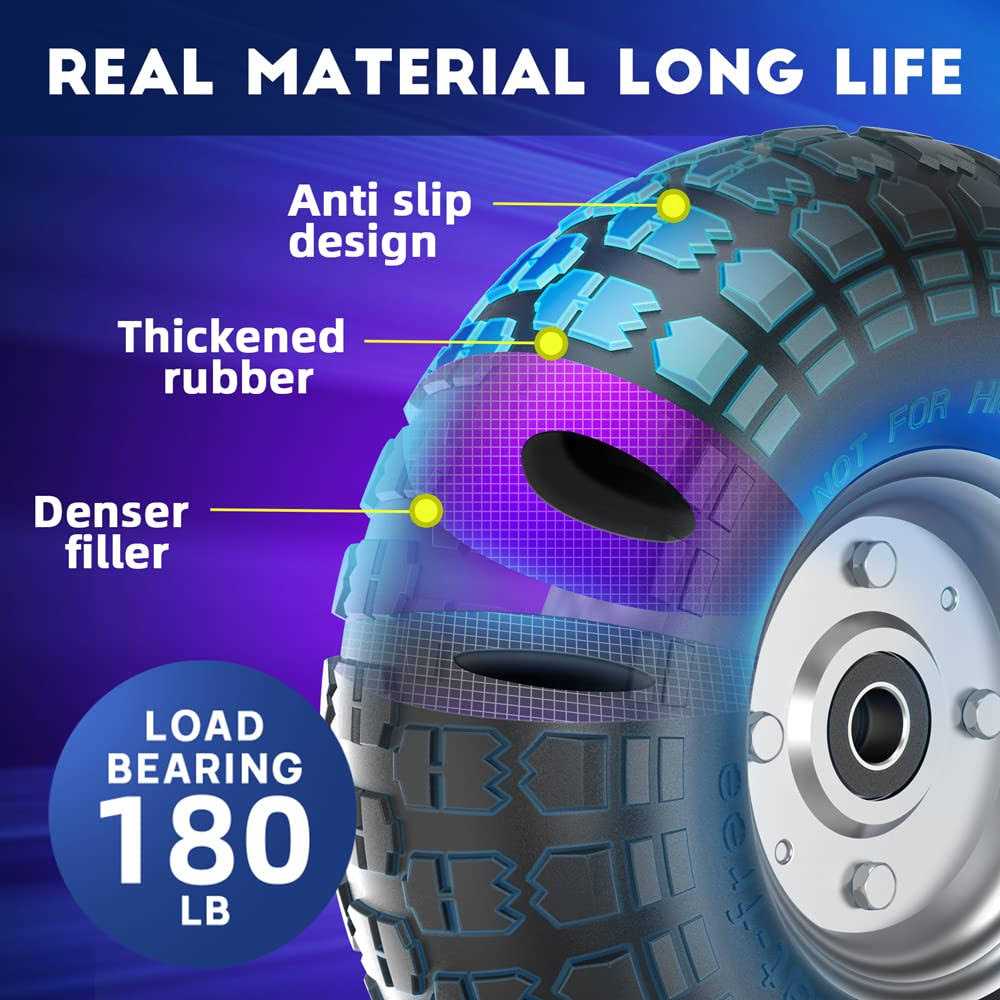 Winisok 4.10/3.50-4 Tire Wheels Flat Free 10 Heavy Duty Solid Replacement Tire With 5/8'' Bearings For Wagon/wheelbarrow/hand Truck/Generators - Image 3