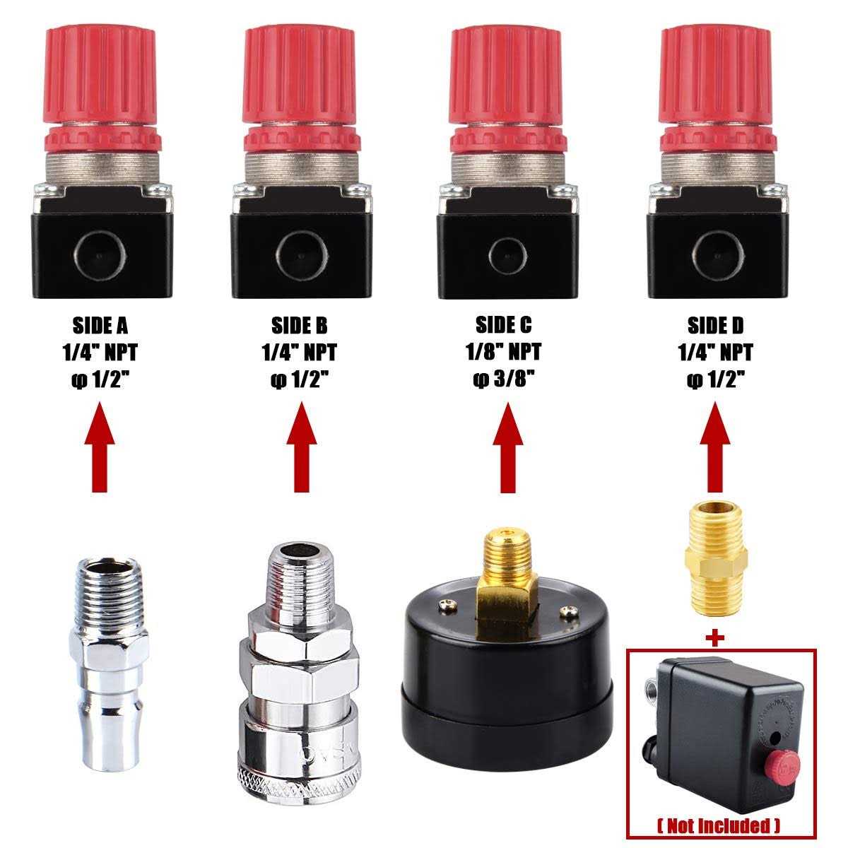 Preciva Air Compressor Pressure Regulator with Dial Gauge 0-175 psi Air Gauge for Air Compressor and Air Tools - Image 2