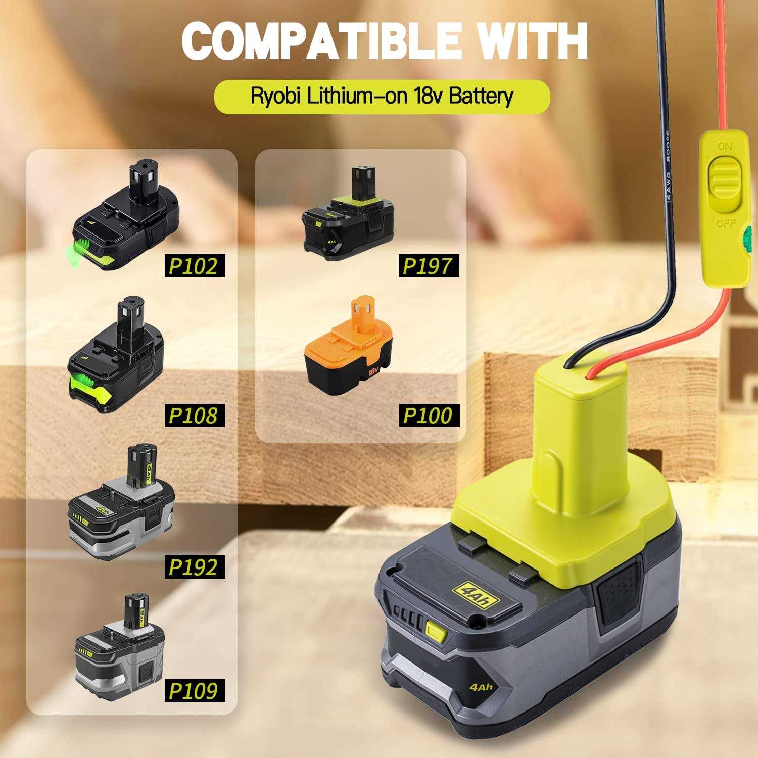 Upgraded 18V Battery Adapter for Ryobi 18V One+ Battery Adapter All-in-one Design of The Fuse and Switch Power Tool Battery Converter Kit 14 Gauge - Image 3