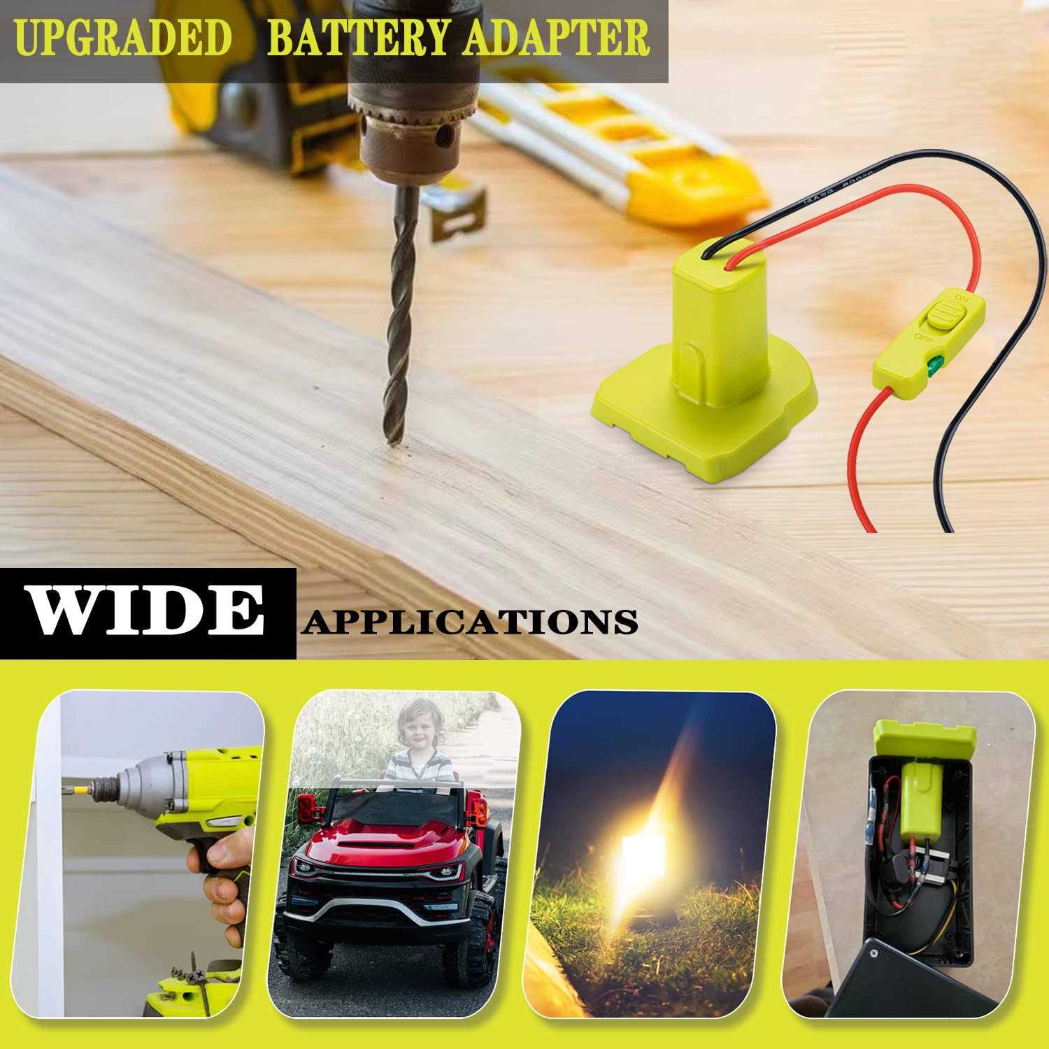 Upgraded 18V Battery Adapter for Ryobi 18V One+ Battery Adapter All-in-one Design of The Fuse and Switch Power Tool Battery Converter Kit 14 Gauge - Image 5