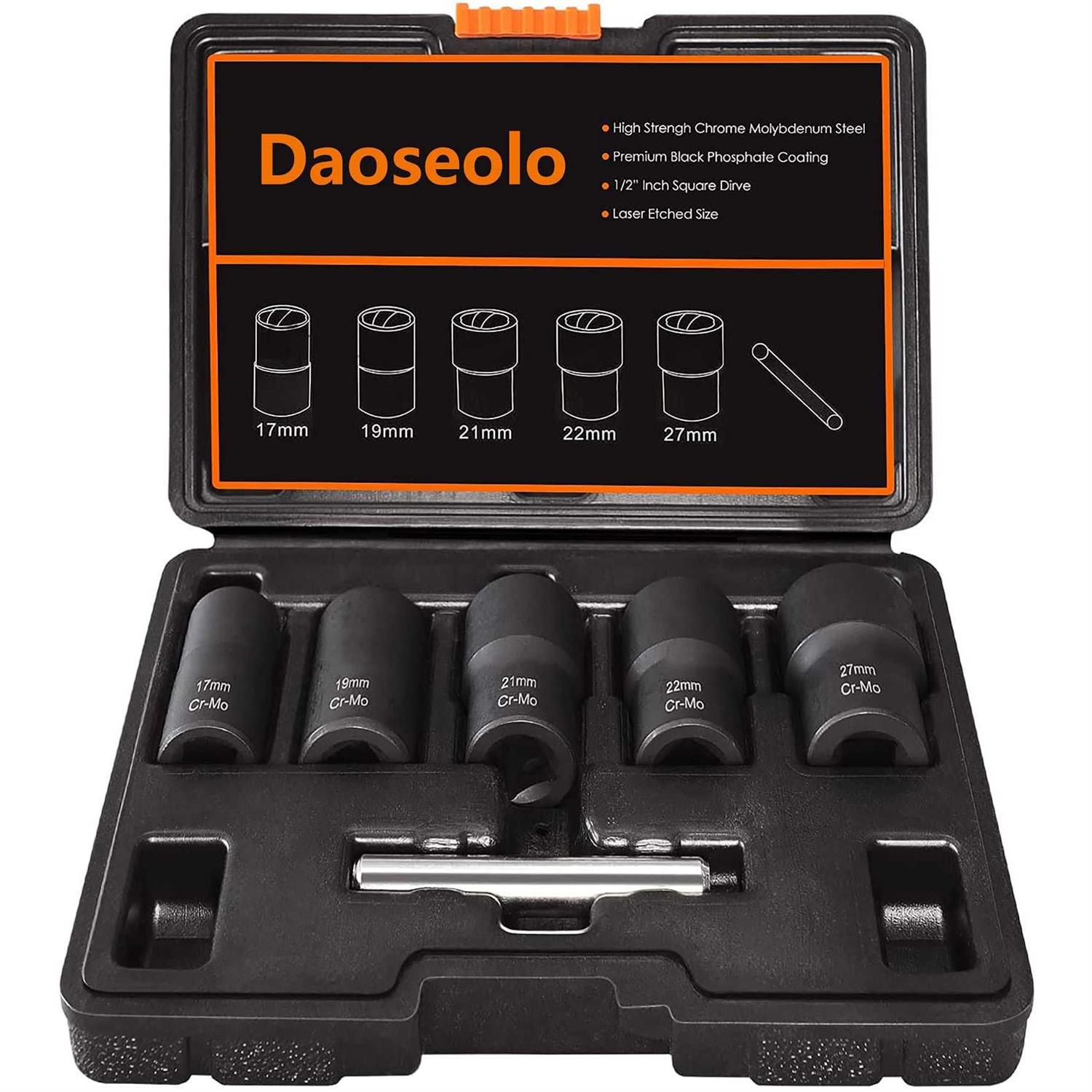 Daoseolo Lug Nut Remover 6 Pieces Twist Socket Set Extractor Tool Metric Bolt and Lug Nut Extractor Socket Tools
