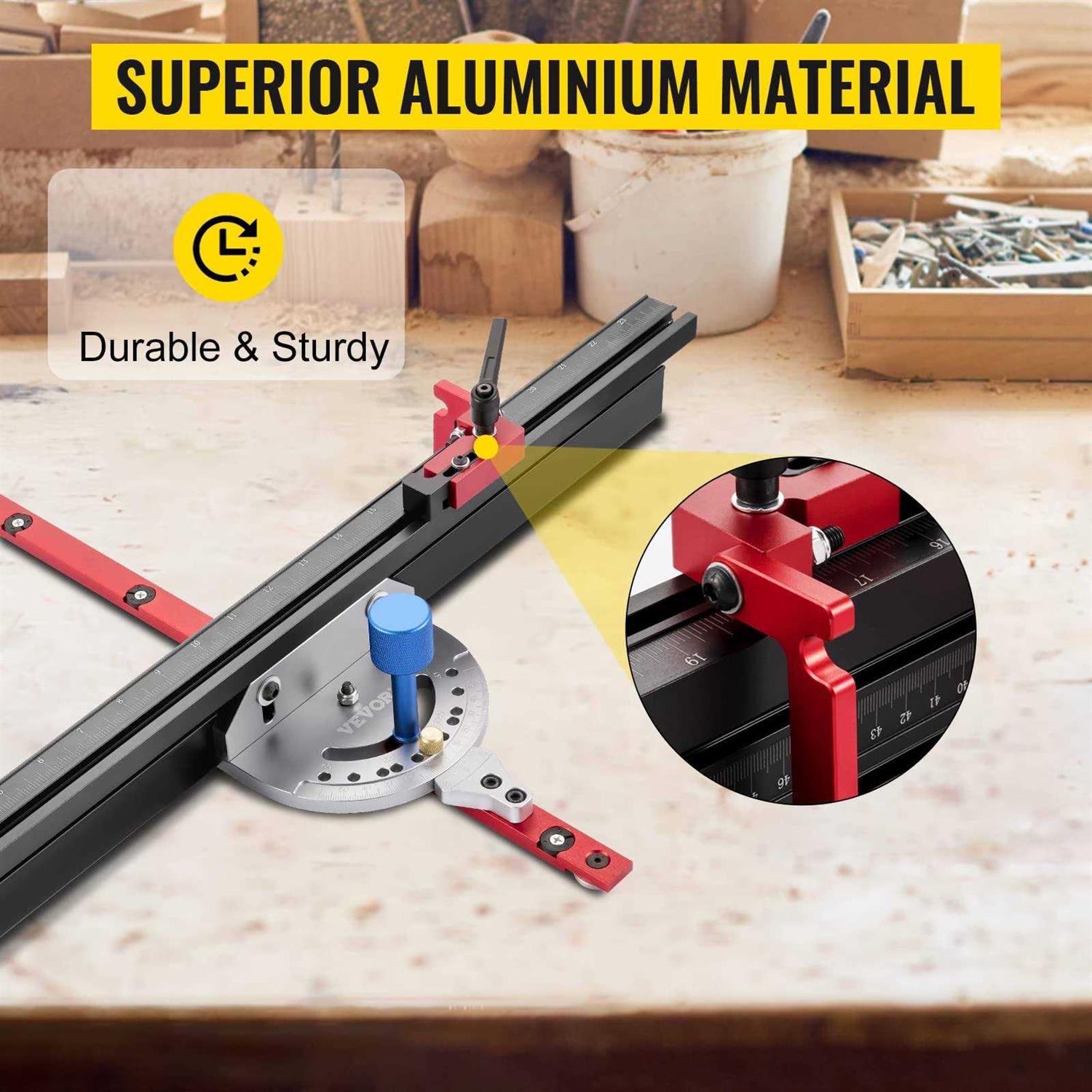 VEVOR Precision Miter Gauge Aluminum Table Saw Miter Gauge w/ 60 Degree Angled Ends for Max. Stock Support and a Repetitive - Image 4