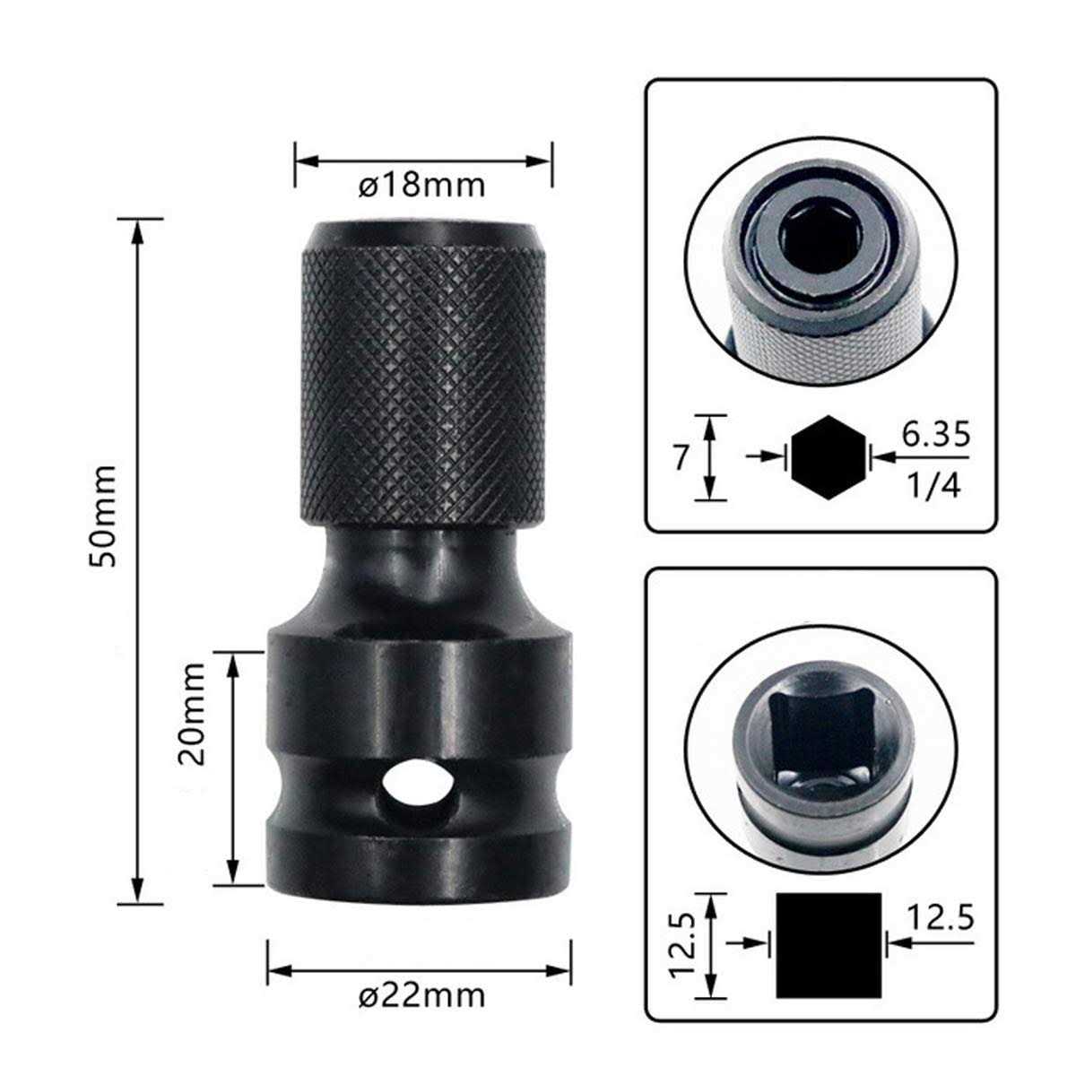 DCA 2PCS 1/2 inch Square Drive to 1/4 inch Hex Female Socket Adapter Converter Chuck Adapter for Impact Air and Electric Wrench - Image 4