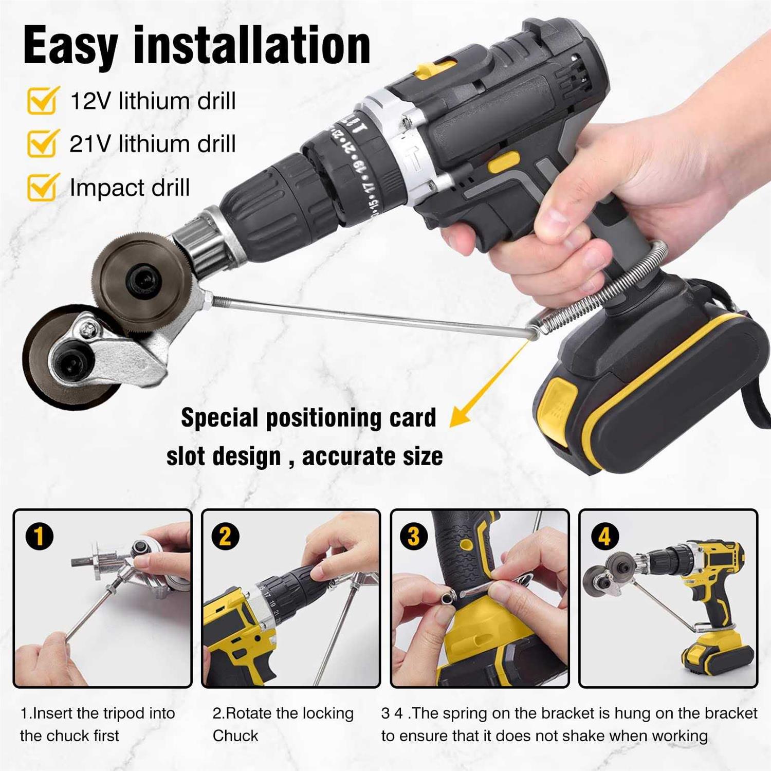 WESTCOLD Electric Drill Plate Cutter Attachment Metal Cutter Sheet Metal Cutter Drill Attachment Double Headed Drill Plate Cutter Drill Attachment - Image 4
