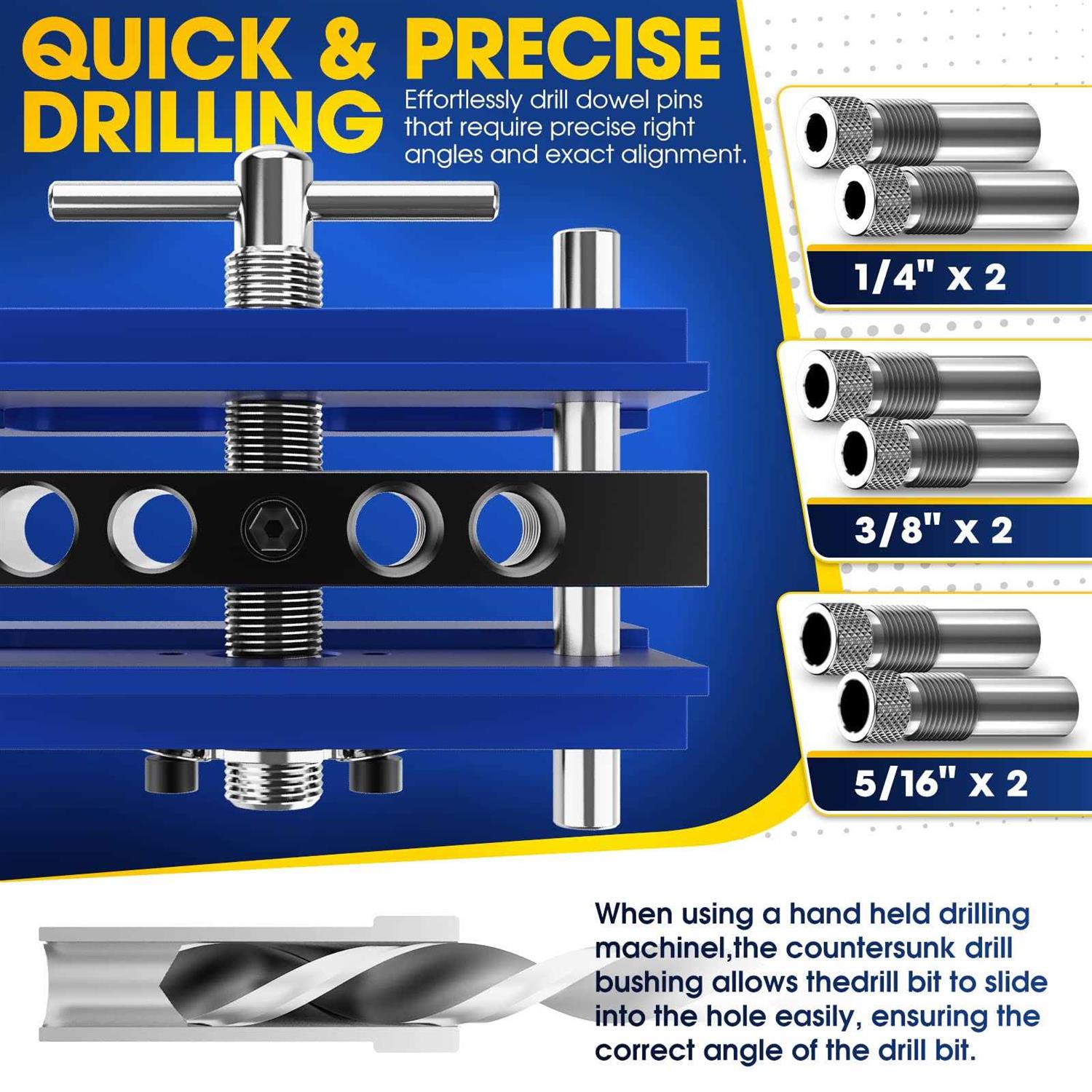 BLEKOO Self Centering Doweling Jig Kit Drill Jig For Straight Holes Biscuit Joiner Set With 6 Drill Guide Bushings - Image 3