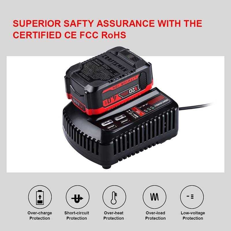 V20 Battery Fast Charger CMCB104 WaxPar CMCB104 Battery Charger Compatible with Craftsman V20 Lithium Battery CMCB204 CMCB202 CMCB201 CMCB209 - Image 3