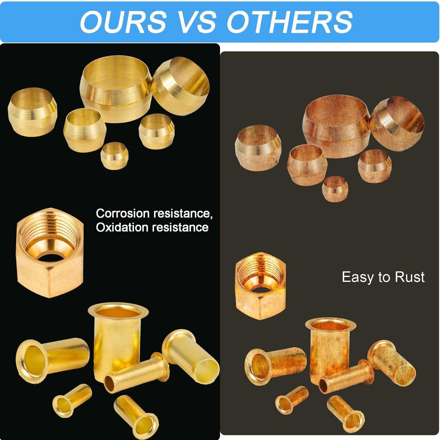 Breezliy 1/4 Inch OD Brass compression Insert,Sleeve Ferrule,Nut 75pcs - Image 3