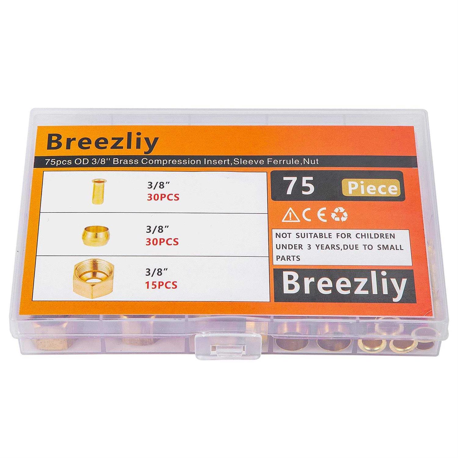 Breezliy 1/4 Inch OD Brass compression Insert,Sleeve Ferrule,Nut 75pcs - Image 4