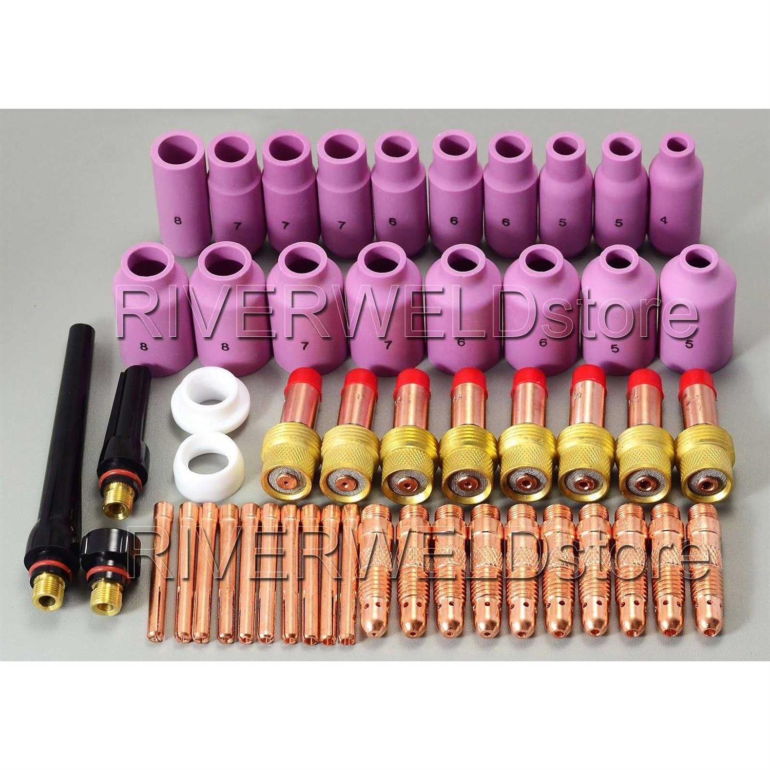 Riverweld TIG Gas Lens Collet Body Consumables Kit Fit Qq300 PTA DB SR WP 17 18 26 TIG Welding Torch 51pcs - Image 5