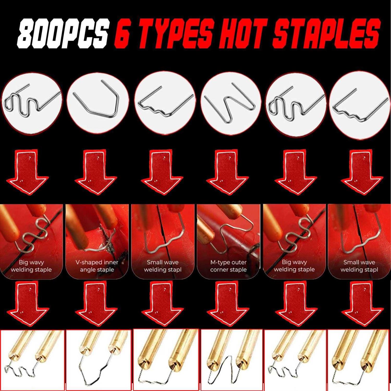 Upgraded 150W Plastic Welder Bumper Repair Kit,2-in-1 Plastic Welding Kit 800PCS Hot Staples & 30pcs Plastic Welding Rods,Hot Stapler Plastic Repair - Image 5