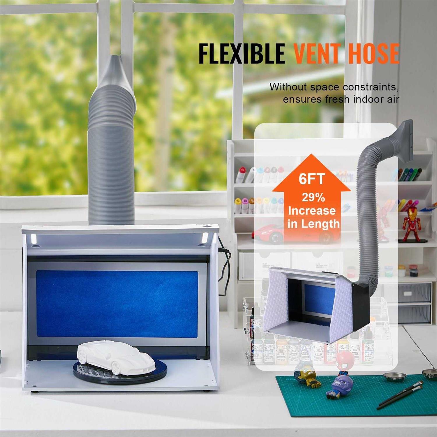 VEVOR Airbrush Spray Booth Portable Hobby Airbrush Paint Spray Booth Kit with 4 Led Light Powerful Dual Exhaust Fans Turntable and 6 ft Extension - Image 5