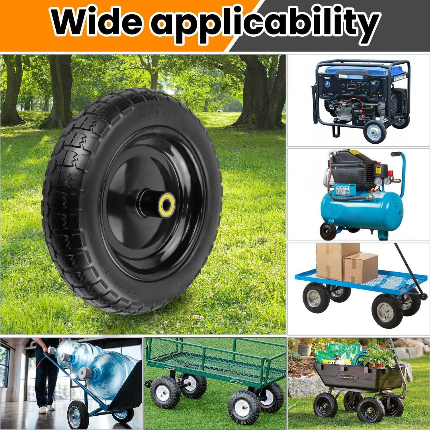 Upgraded 13 Flat Free Wheels Replacement for GOR Cart Tires and Wheels, 4.00-6 Solid Tires and Wheels with 5/8Bearings - Image 3