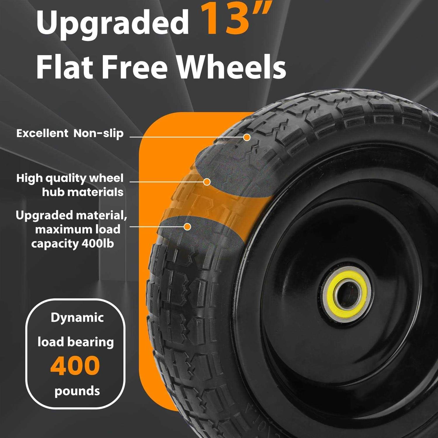 Upgraded 13 Flat Free Wheels Replacement for GOR Cart Tires and Wheels, 4.00-6 Solid Tires and Wheels with 5/8Bearings - Image 4