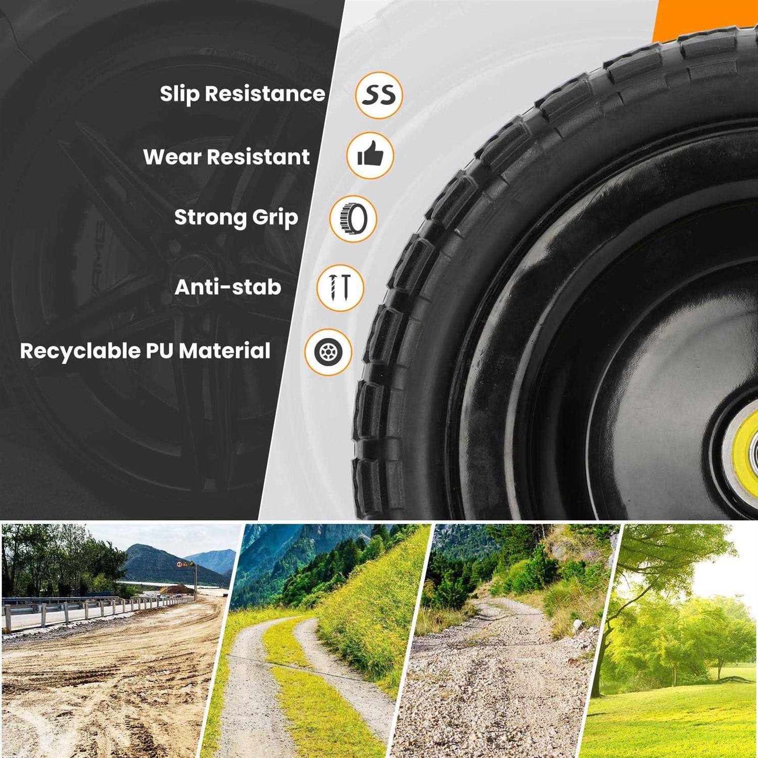 Upgraded 13 Flat Free Wheels Replacement for GOR Cart Tires and Wheels, 4.00-6 Solid Tires and Wheels with 5/8Bearings - Image 4