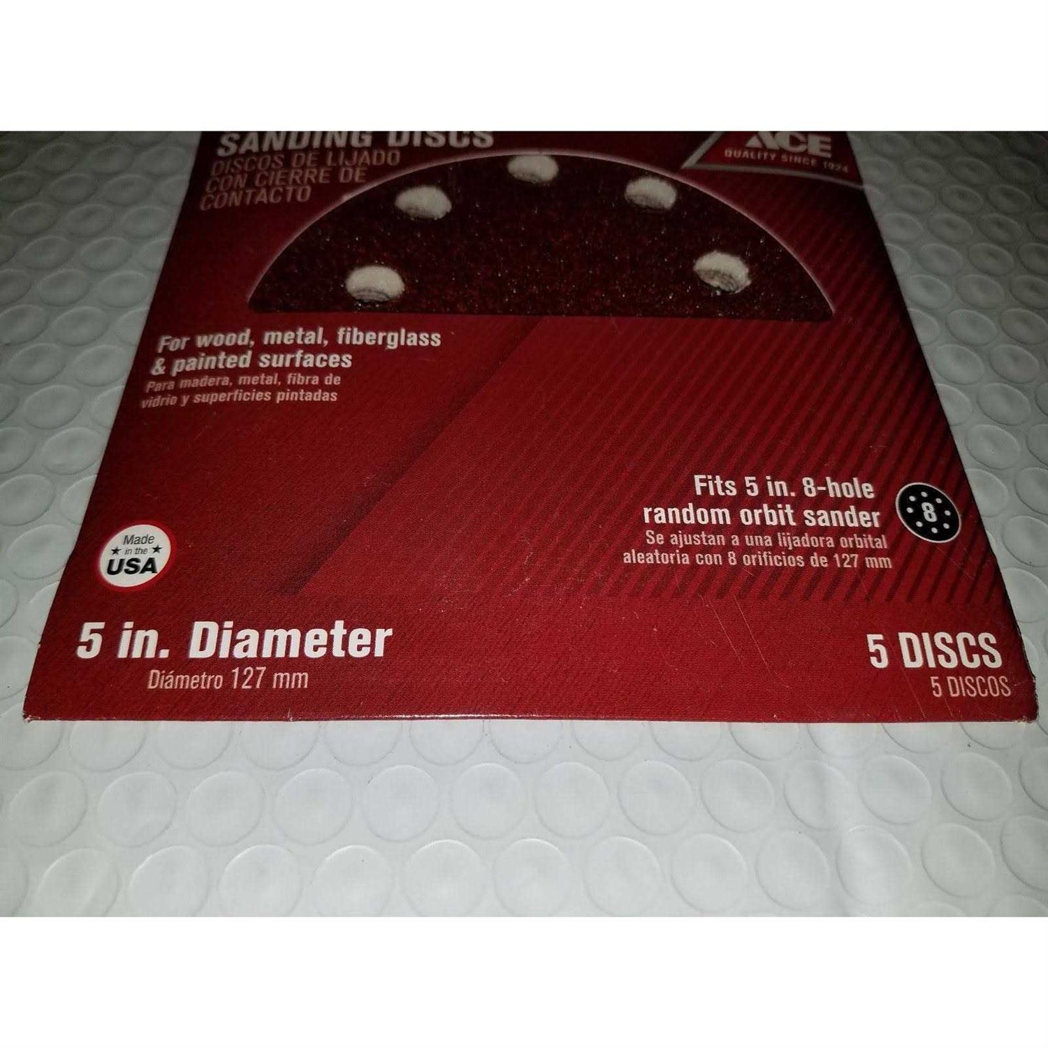 Ace Hook and Loop Sanding Disc Grit 8 Hole 5 Pk - Image 4