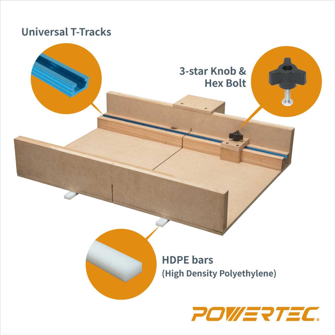 Powertec 71673 Table Saw Sled Kit w/T-Tracks Miter Bars Knob Bolt and Screws Set - Image 5
